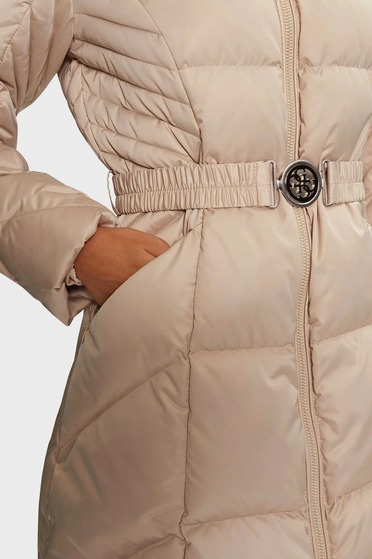 Guess New Olga Kuş Tüyü Dolgulu Çıkarılabilir Kapüşonlu Şişme W4BL40WEX52 Bayan Mont W4BL40 WEX52 G1M5 EKRU - 7