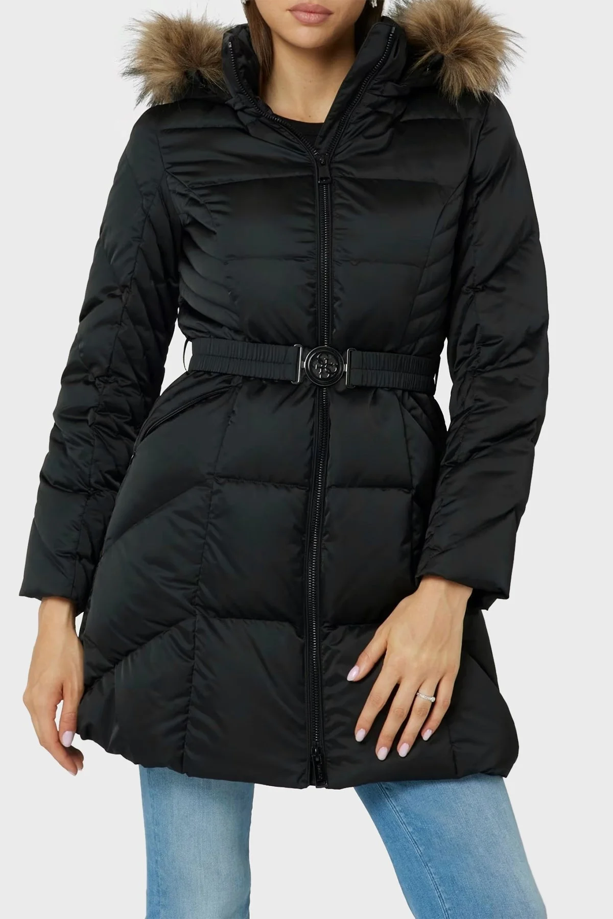 Guess New Olga Kuş Tüyü Dolgulu Çıkarılabilir Kapüşonlu Şişme W4BL40WEX52 Bayan Mont W4BL40 WEX52 JBLK SİYAH - 1