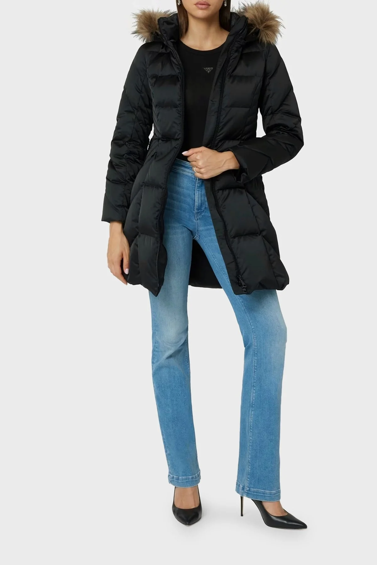 Guess New Olga Kuş Tüyü Dolgulu Çıkarılabilir Kapüşonlu Şişme W4BL40WEX52 Bayan Mont W4BL40 WEX52 JBLK SİYAH - 3