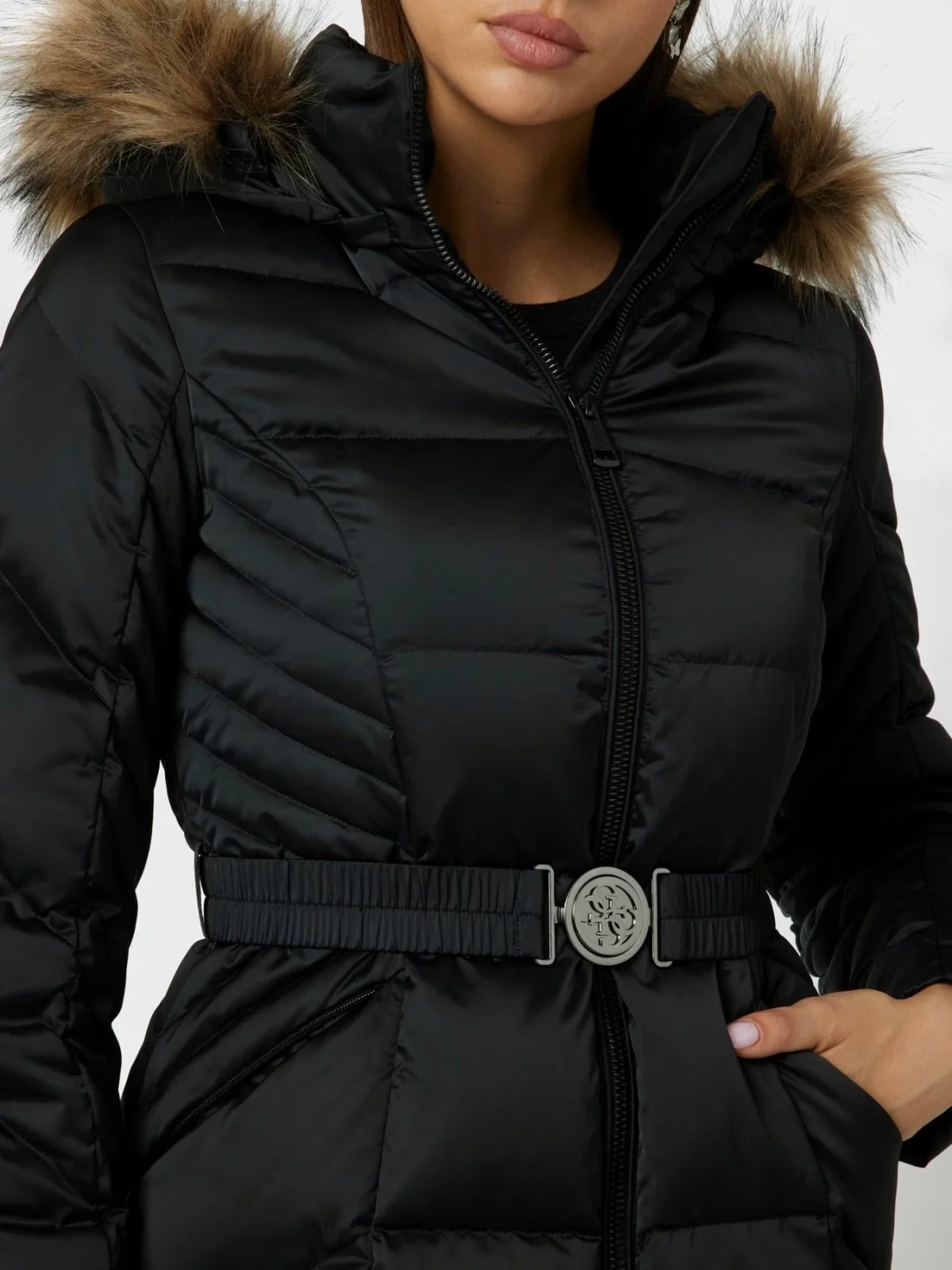 Guess New Olga Kuş Tüyü Dolgulu Çıkarılabilir Kapüşonlu Şişme W4BL40WEX52 Bayan Mont W4BL40 WEX52 JBLK SİYAH - 4