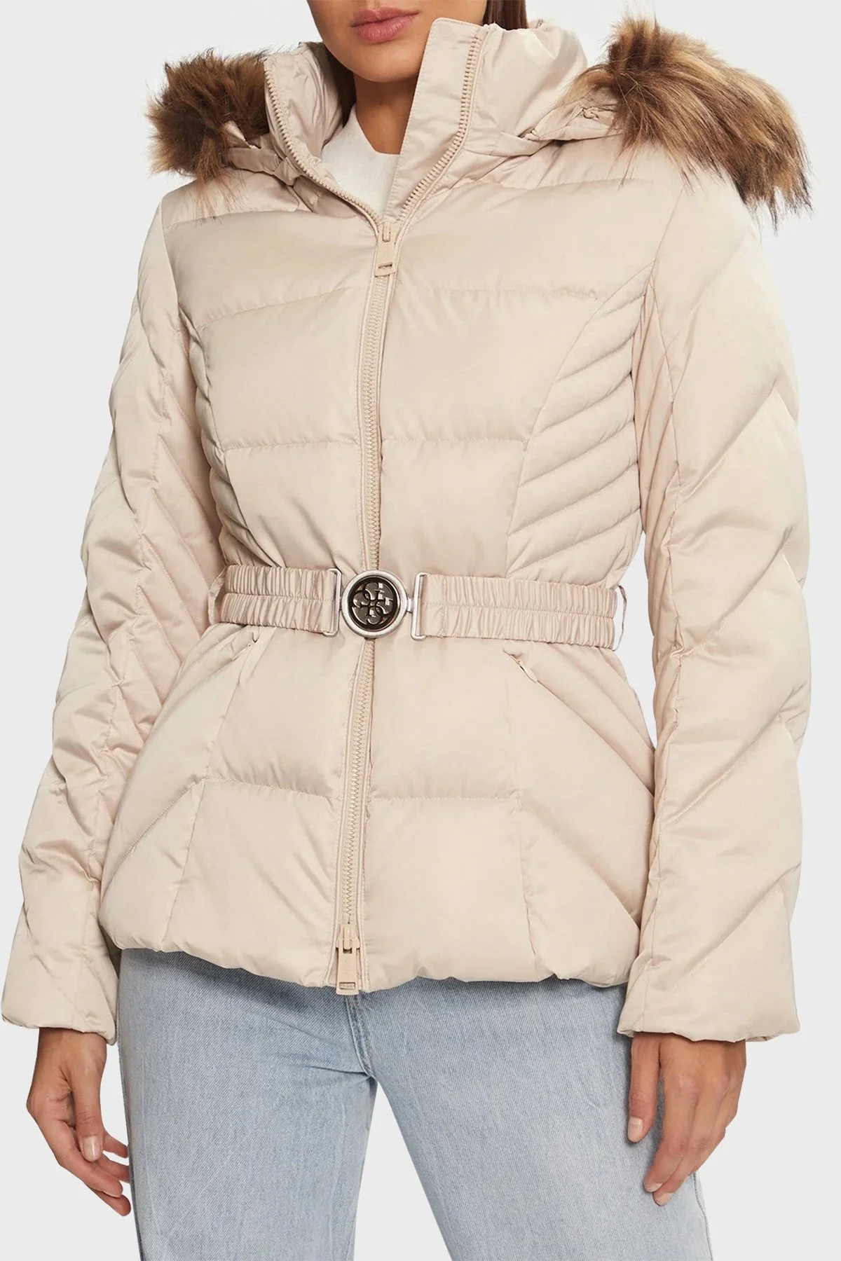 Guess New Olga Kuş Tüyü Dolgulu Çıkarılabilir Kapüşonlu Şişme W4BL53WEX52 Bayan Mont W4BL53 WEX52 G1M5 EKRU - 8