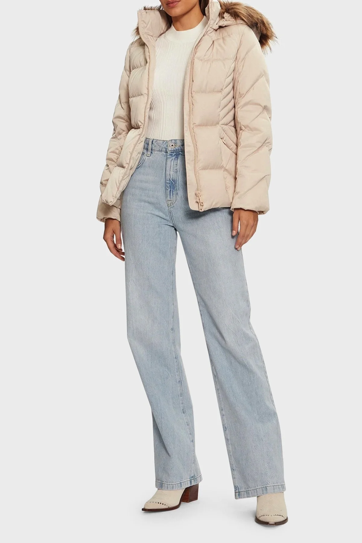 Guess New Olga Kuş Tüyü Dolgulu Çıkarılabilir Kapüşonlu Şişme W4BL53WEX52 Bayan Mont W4BL53 WEX52 G1M5 EKRU - 9