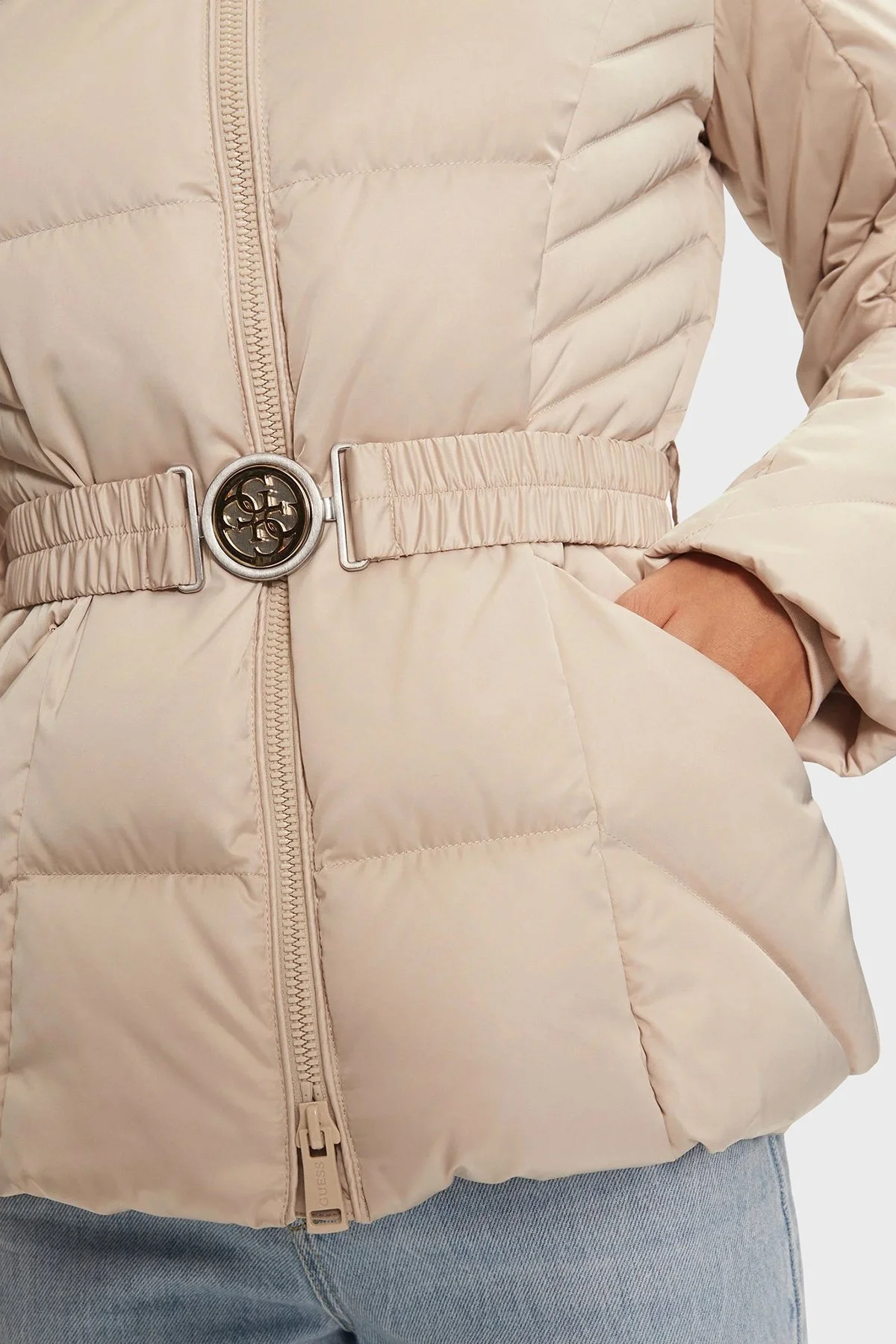 Guess New Olga Kuş Tüyü Dolgulu Çıkarılabilir Kapüşonlu Şişme W4BL53WEX52 Bayan Mont W4BL53 WEX52 G1M5 EKRU - 14