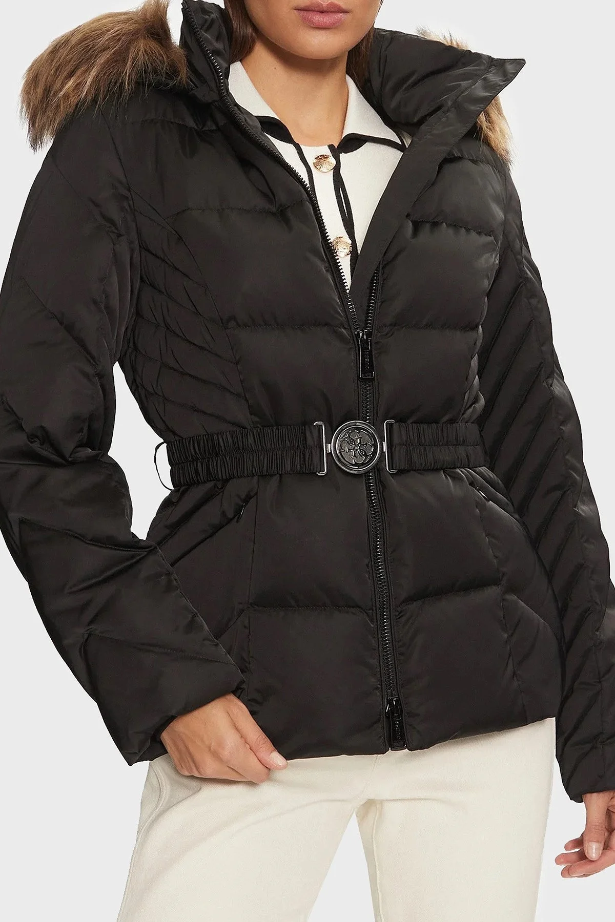 Guess New Olga Regular Fit Çıkarılabilir Kapüşonlu Şişme W4BL53WEX52 Bayan Mont W4BL53 WEX52 JBLK SİYAH - 7