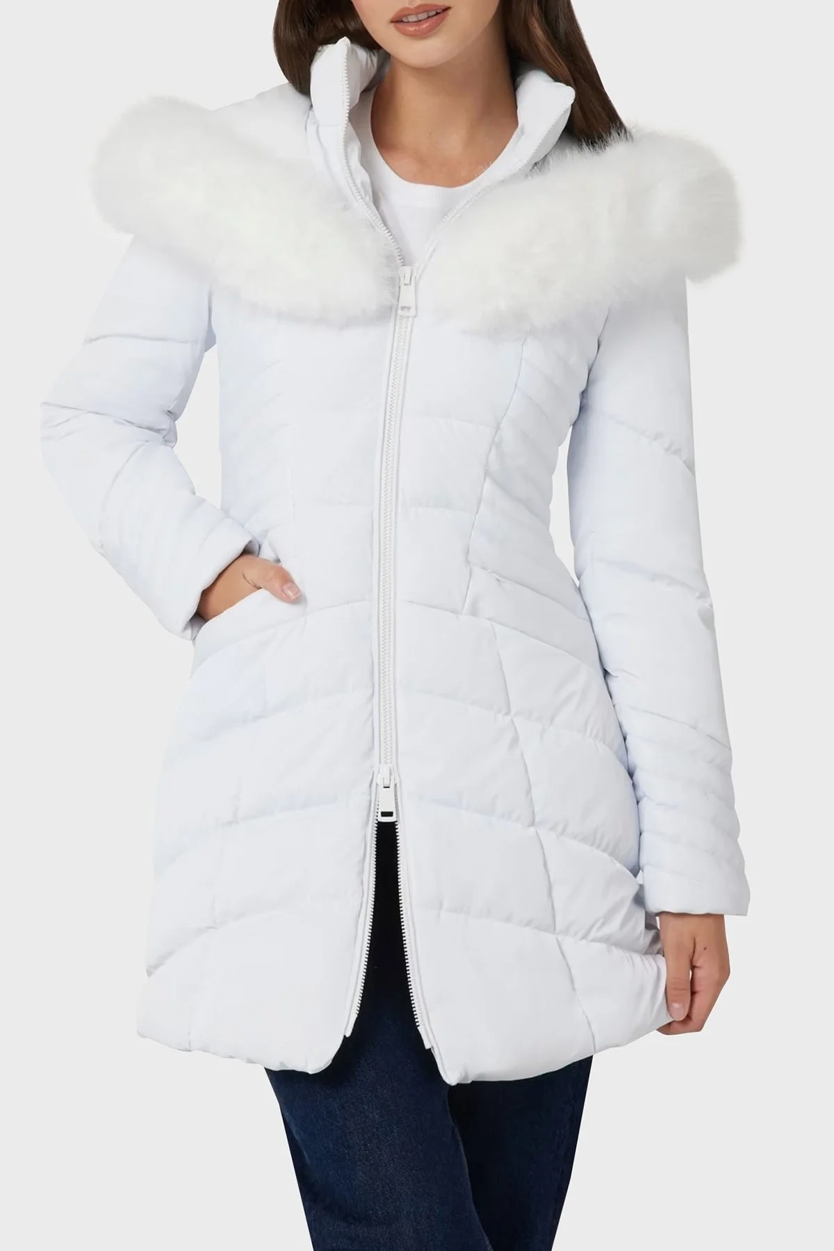 Guess New Oxana Regular Fit Fermuarlı Kapüşonlu Şişme W4BL61WGLZ0 Bayan Mont W4BL61 WGLZ0 G011 BEYAZ - 5