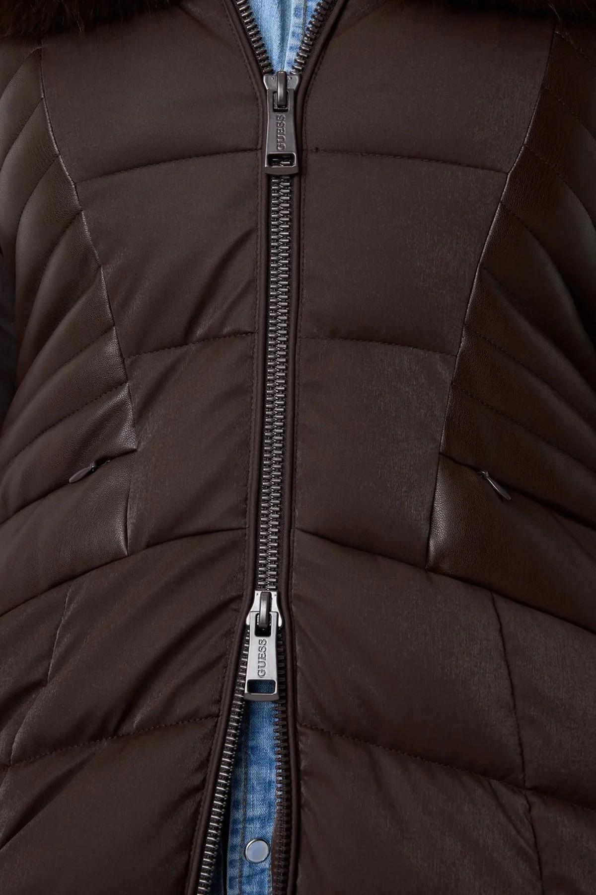 Guess New Oxana Regular Fit Fermuarlı Kapüşonlu Şişme W4BL61WGLZ0 Bayan Mont W4BL61 WGLZ0 G1EB KAHVE - 5