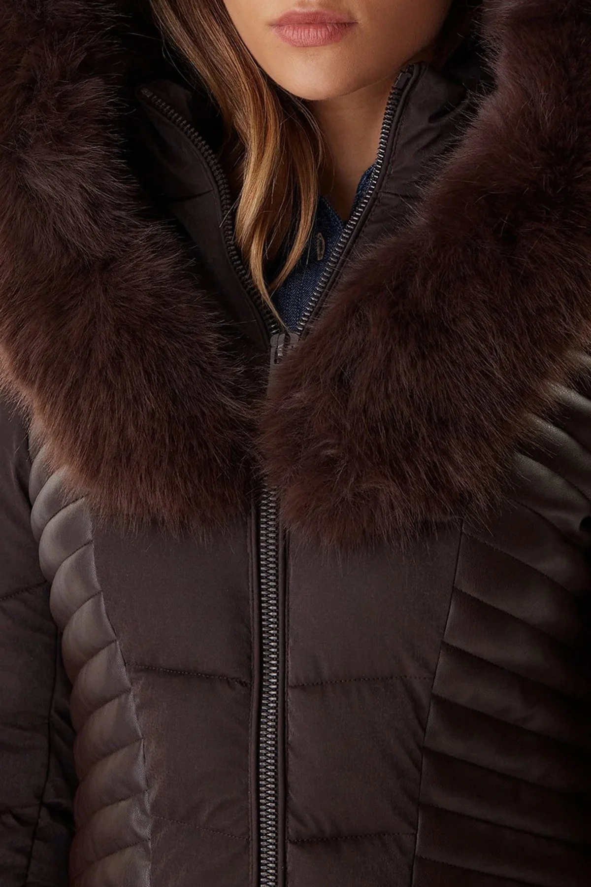 Guess New Oxana Regular Fit Fermuarlı Kapüşonlu Şişme W4BL61WGLZ0 Bayan Mont W4BL61 WGLZ0 G1EB KAHVE - 7