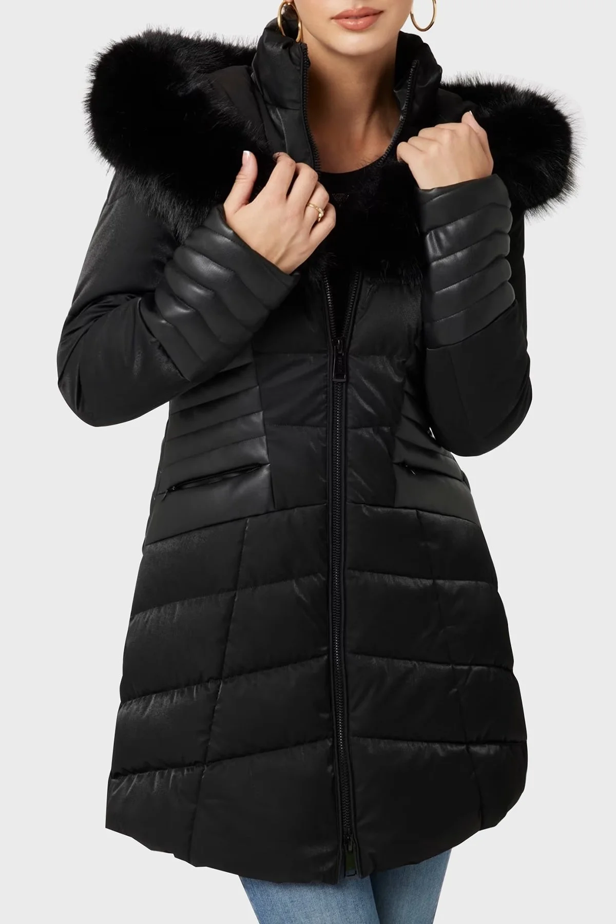 Guess New Oxana Regular Fit Fermuarlı Kapüşonlu Şişme W4BL61WGLZ0 Bayan Mont W4BL61 WGLZ0 JBLK SİYAH - 6