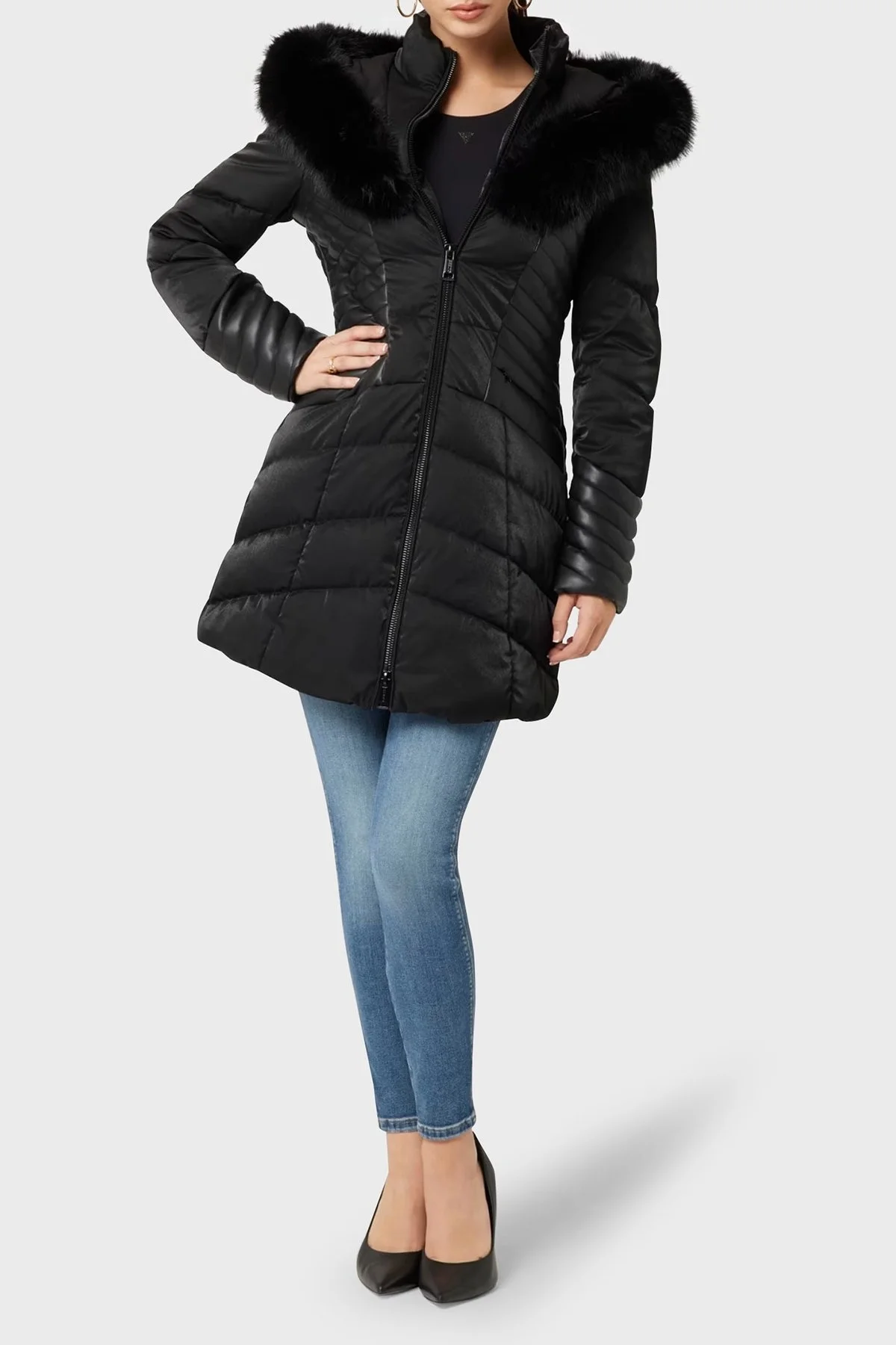 Guess New Oxana Regular Fit Fermuarlı Kapüşonlu Şişme W4BL61WGLZ0 Bayan Mont W4BL61 WGLZ0 JBLK SİYAH - 8