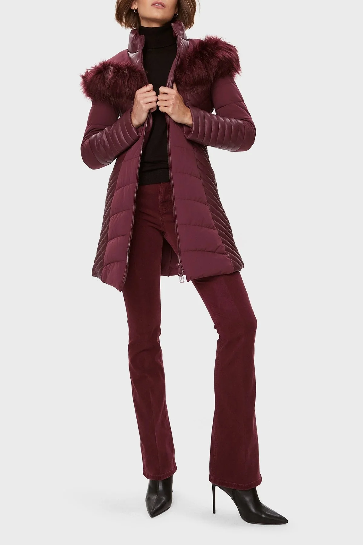 Guess New Oxana Slim Fit Suya Dayanıklı Şişme Bayan Mont W3BL26W6NW2 A502 BORDO - 3