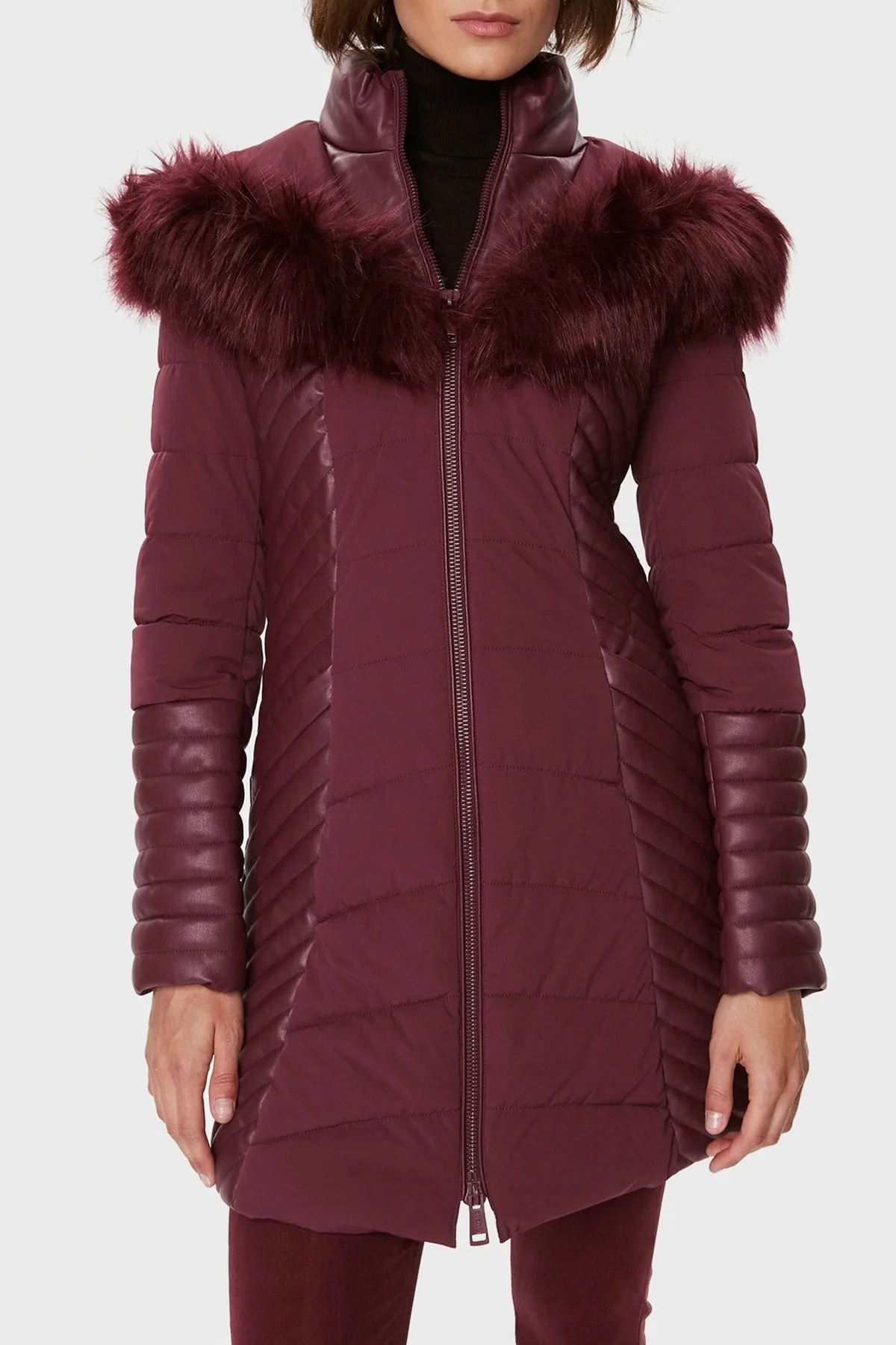 Guess New Oxana Slim Fit Suya Dayanıklı Şişme Bayan Mont W3BL26W6NW2 A502 BORDO - 6