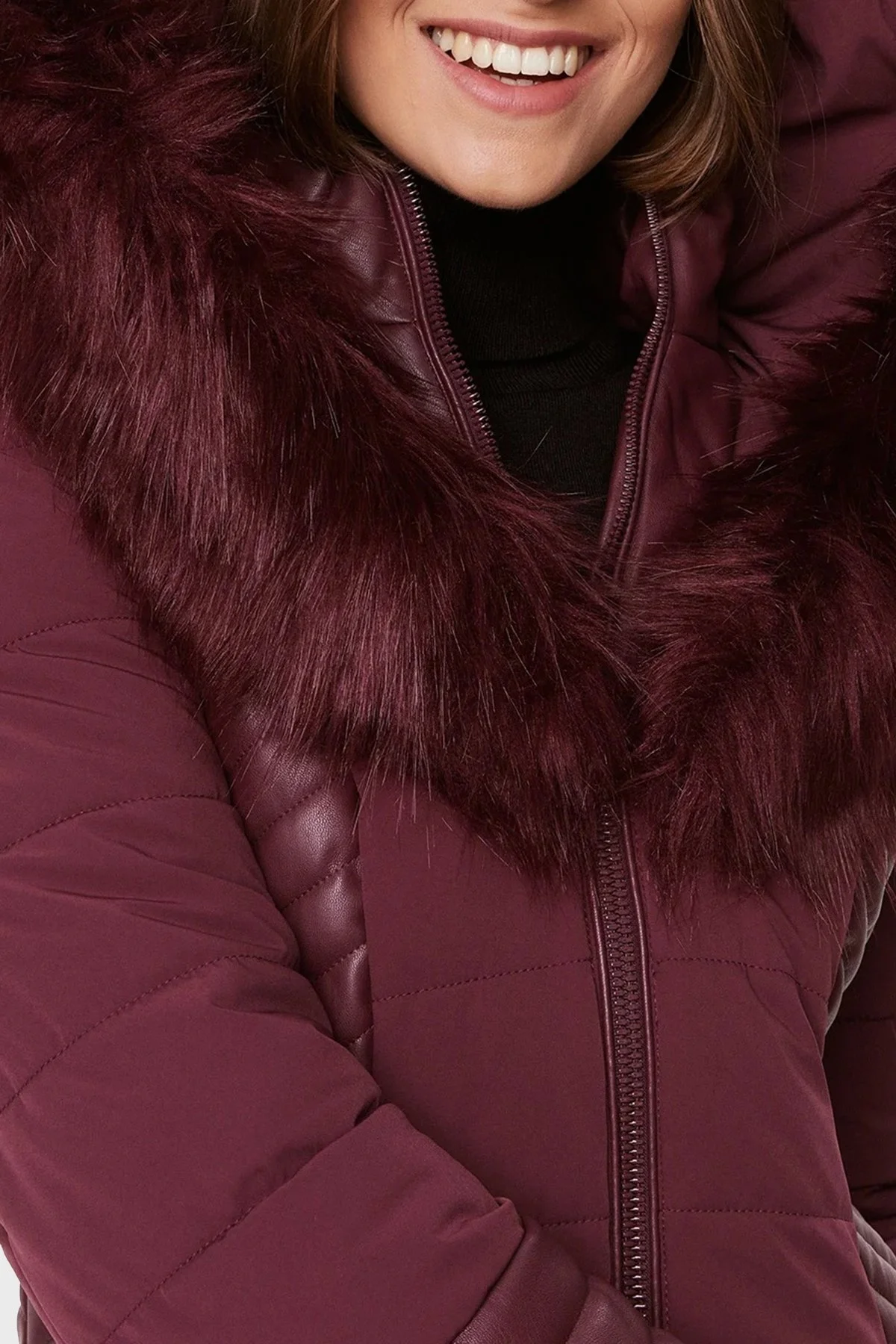 Guess New Oxana Slim Fit Suya Dayanıklı Şişme Bayan Mont W3BL26W6NW2 A502 BORDO - 10