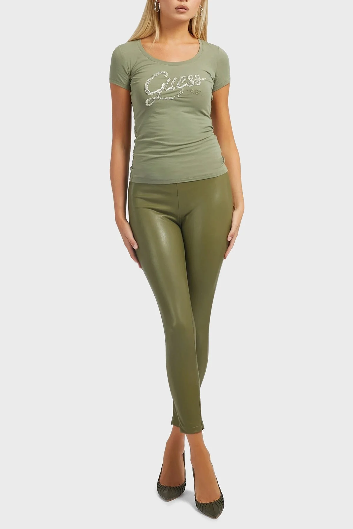 Guess New Priscilla Suni Deri Normal Bel Slim Fit W2YB16WEPI0 Bayan Tayt W2YB16WEPI0 G896 HAKİ - 6