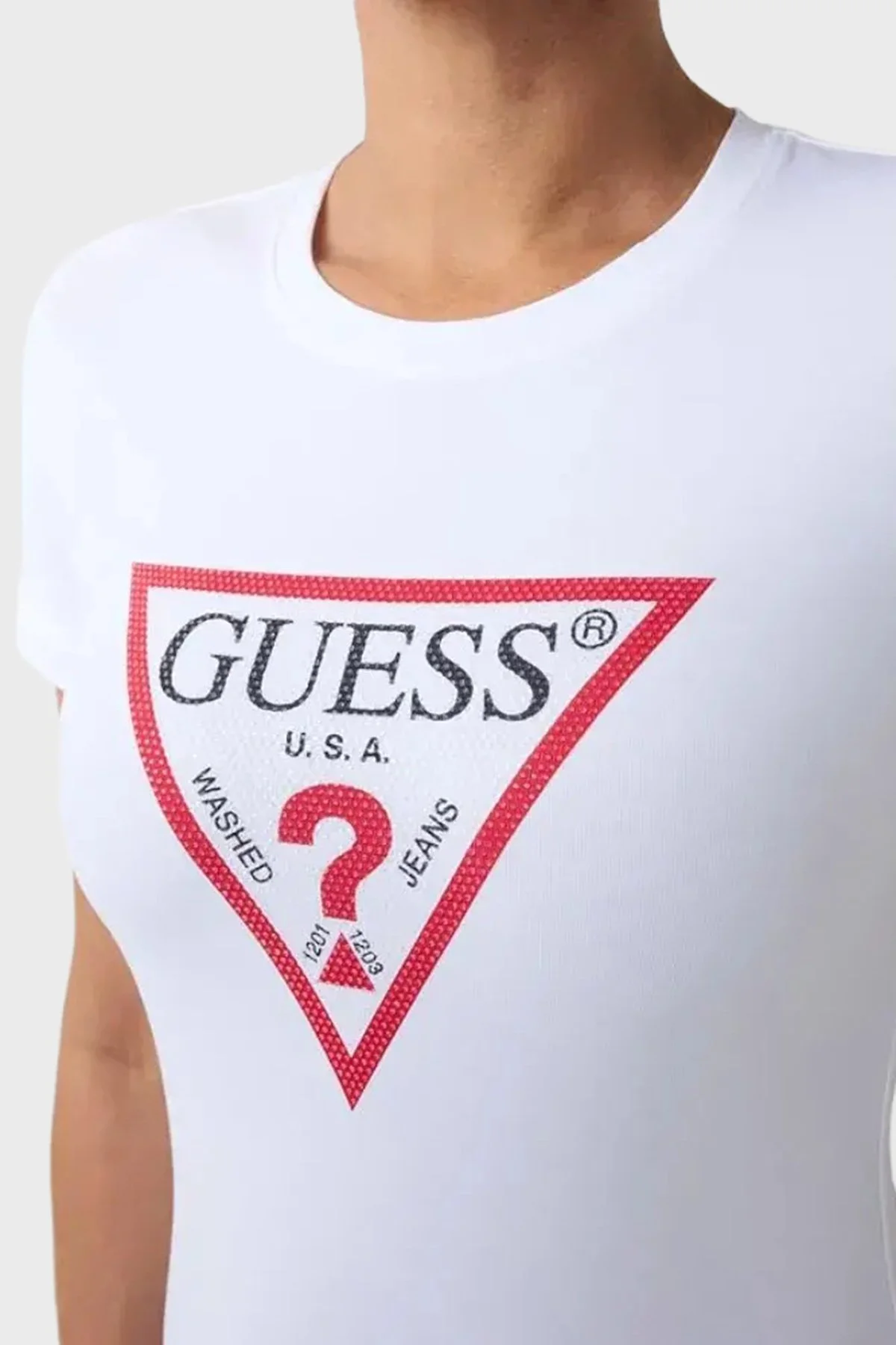 Guess New Ss Cn Pamuklu Slim Fit Bisiklet Yaka W6YI54K4870 Kadın T Shirt W6YI54 K4870 G01 Beyaz - 3