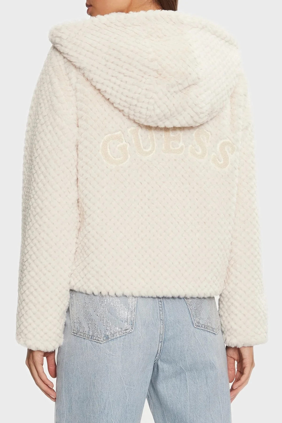 Guess New Theoline Yumuşak Tüylü Kapüşonlu Crop W3BL50WFSD0 Bayan Ceket W3BL50 WFSD0 G9L9 EKRU - 2