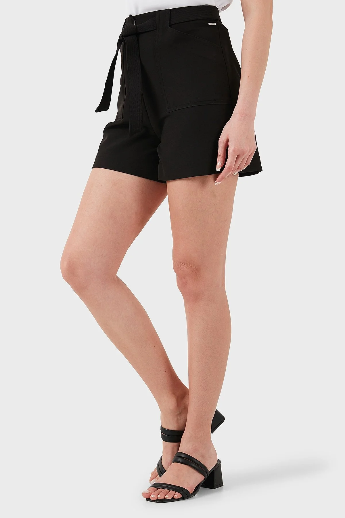 Guess New Valentina Streç Relaxed Fit Yüksek Bel Cepli Mini W5GD0IWH9Y2 Bayan Short W5GD0I WH9Y2 JBLK SİYAH - 10