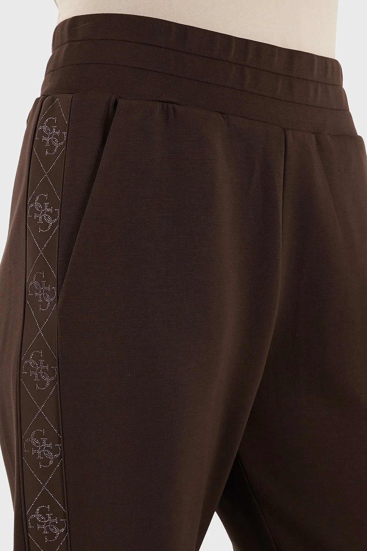 Guess New Victoire Regular Fit Ribanalı Paça Logo Şeritli W5YB11KBYE2 Bayan Pantolon W5YB11 KBYE2 G1EB KAHVE - 6