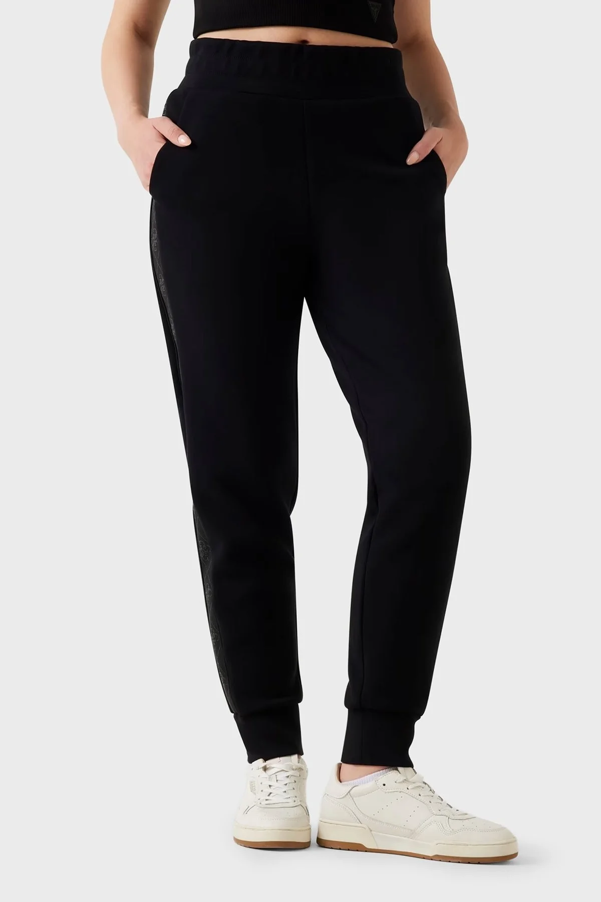 Guess New Victoire Regular Fit Ribanalı Paça Logo Şeritli W5YB11KBYE2 Bayan Pantolon W5YB11 KBYE2 JBLK SİYAH - 1