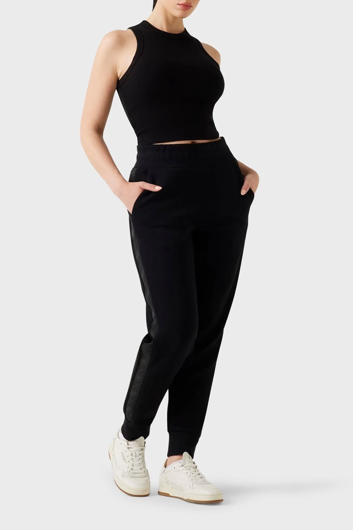 Guess New Victoire Regular Fit Ribanalı Paça Logo Şeritli W5YB11KBYE2 Bayan Pantolon W5YB11 KBYE2 JBLK SİYAH - 2