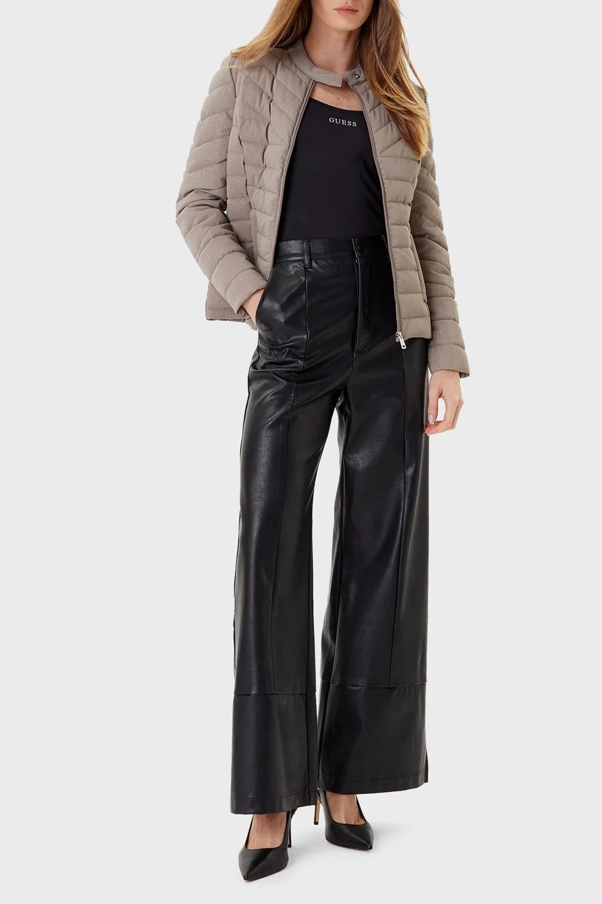 Guess New Vona Kapitoneli Regular Fit Bisiklet Yaka Logolu W5YL13WHDQ0 Bayan Mont W5YL13 WHDQ0 G1J1 GRİ - 2