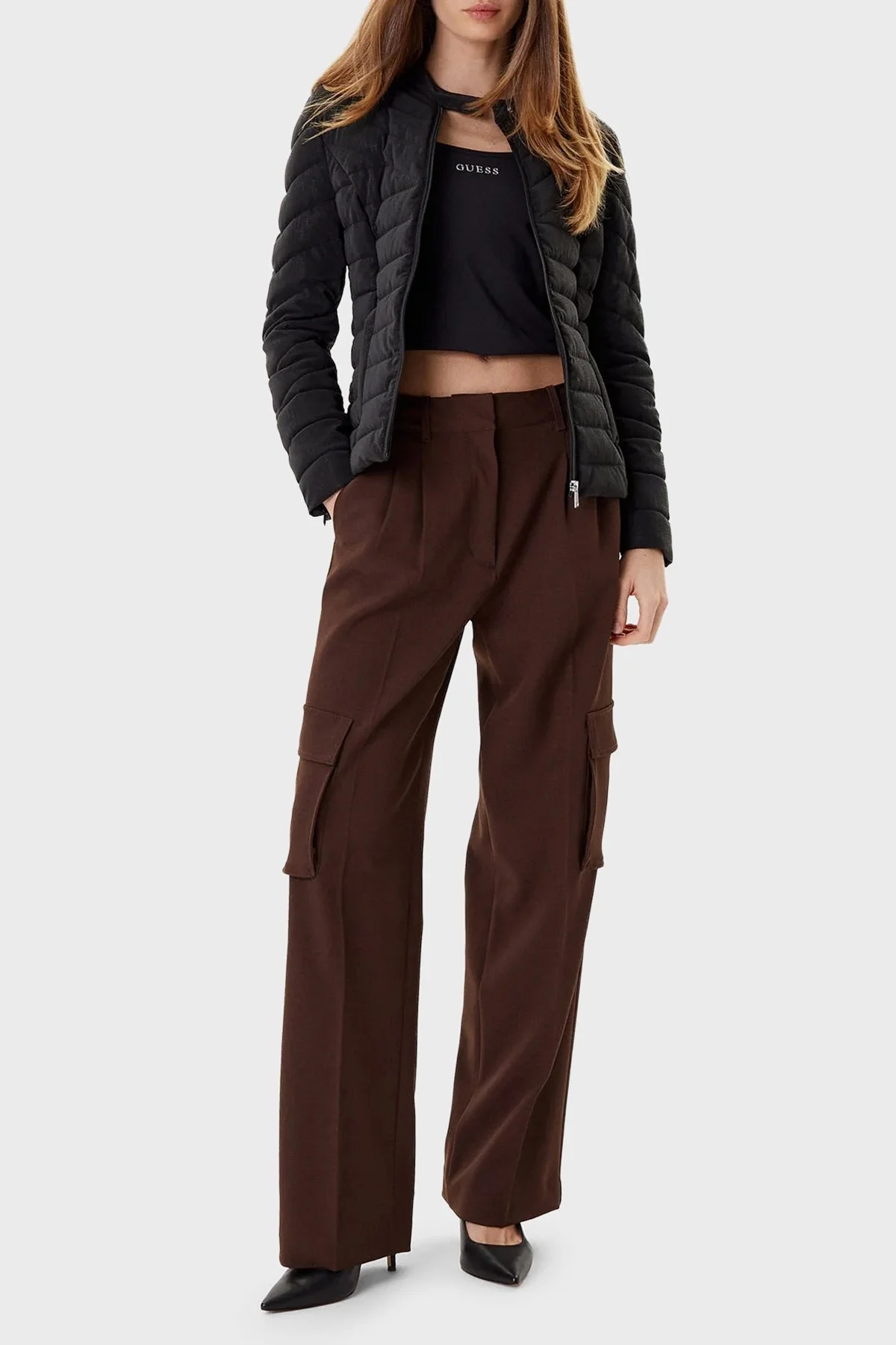 Guess New Vona Kapitoneli Regular Fit Bisiklet Yaka Logolu W5YL13WHDQ0 Bayan Mont W5YL13 WHDQ0 JBLK SİYAH - 2