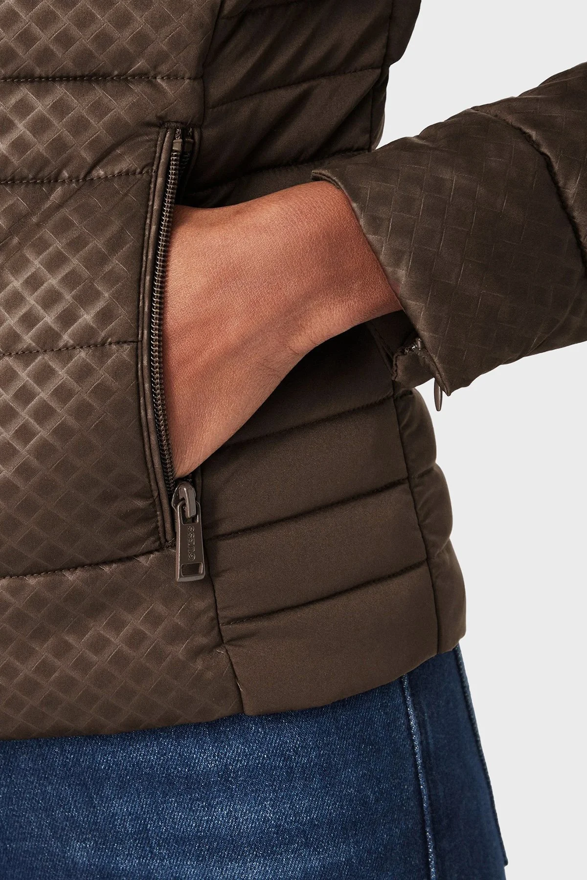 Guess New Vona Regular Fit Dik Yaka Şişme W6YL16W2891 Kadın Mont W6YL16 W2891 G1CU Kahve - 7