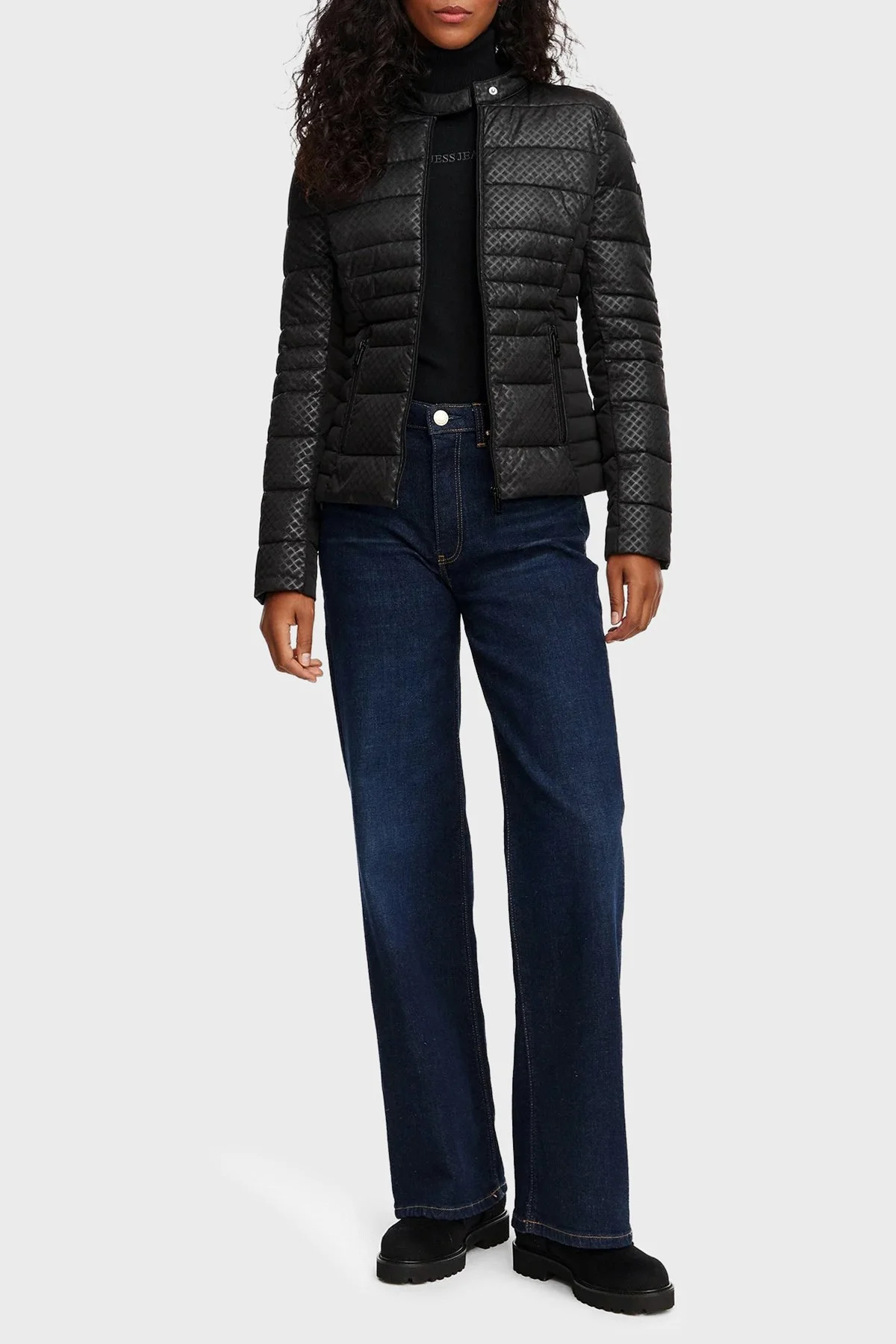 Guess New Vona Regular Fit Dik Yaka Şişme W6YL16W2891 Kadın Mont W6YL16 W2891 JBLK Siyah - 2