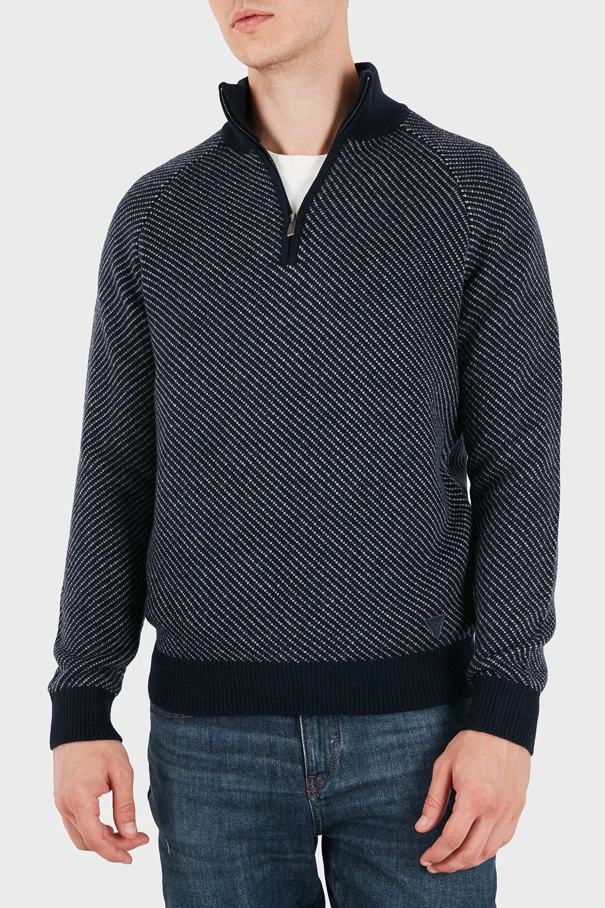 Guess Nico Yün Karışımlı Yarım Fermuarlı Dik Yaka M6BR20Z1370 Erkek Kazak M6BR20 Z1370 FMKY Lacivert - 3