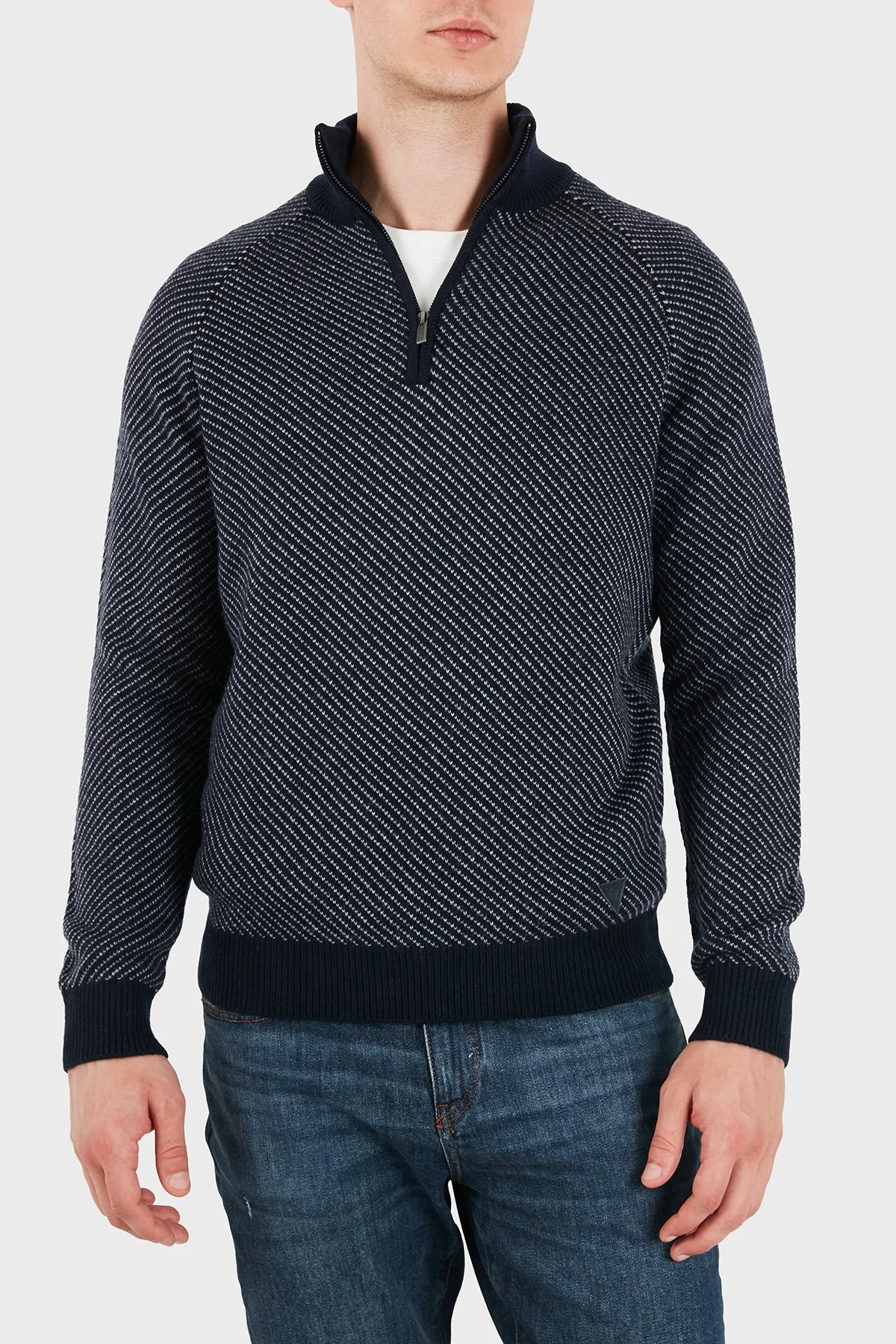 Guess Nico Yün Karışımlı Yarım Fermuarlı Dik Yaka M6BR20Z1370 Erkek Kazak M6BR20 Z1370 FMKY Lacivert - 4