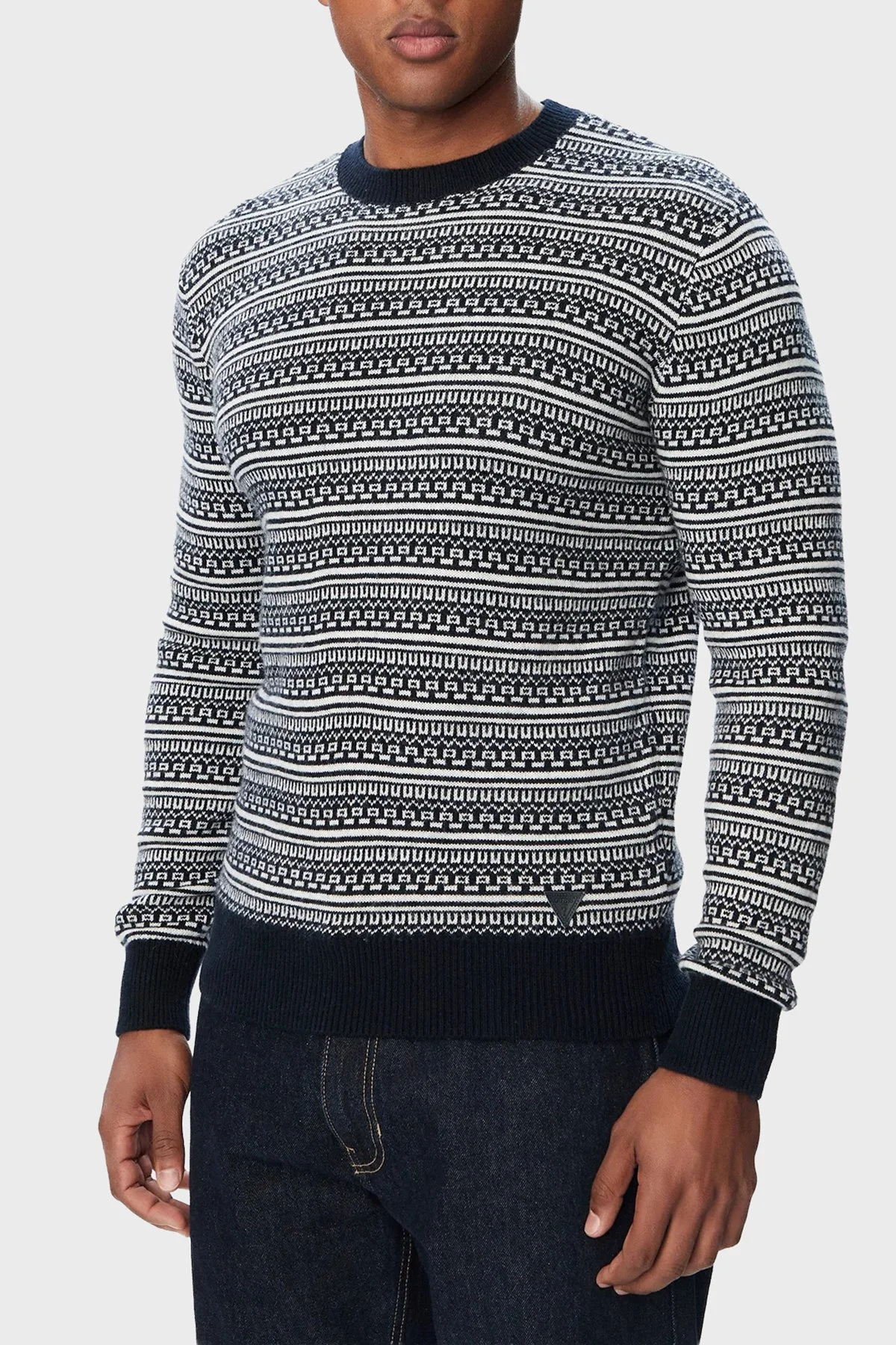 Guess Niklas Cn Ls Jacquard Jakarlı Yün Karışımlı Bisiklet Yaka M6BR21Z1371 Erkek Kazak M6BR21 Z1371 FMKU Siyah - 1