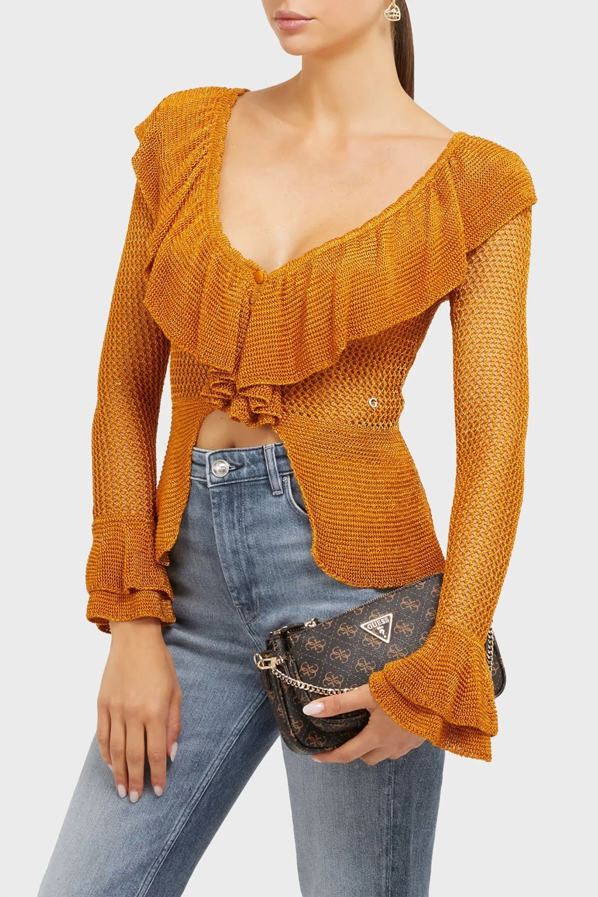 Guess Noelle 4G Logo Baskılı Zincir Detaylı Çıkarılabilir Askılı HWQL7879710 Bayan Çanta HWQL78 79710 BRO KAHVE - 6