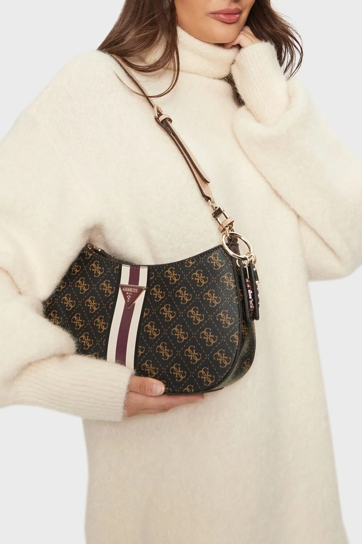 Guess Noelle 4G Logolu Çıkarılabilir Askılı HWQS7879180 Bayan Çanta HWQS78 79180 BNL KAHVE - 2