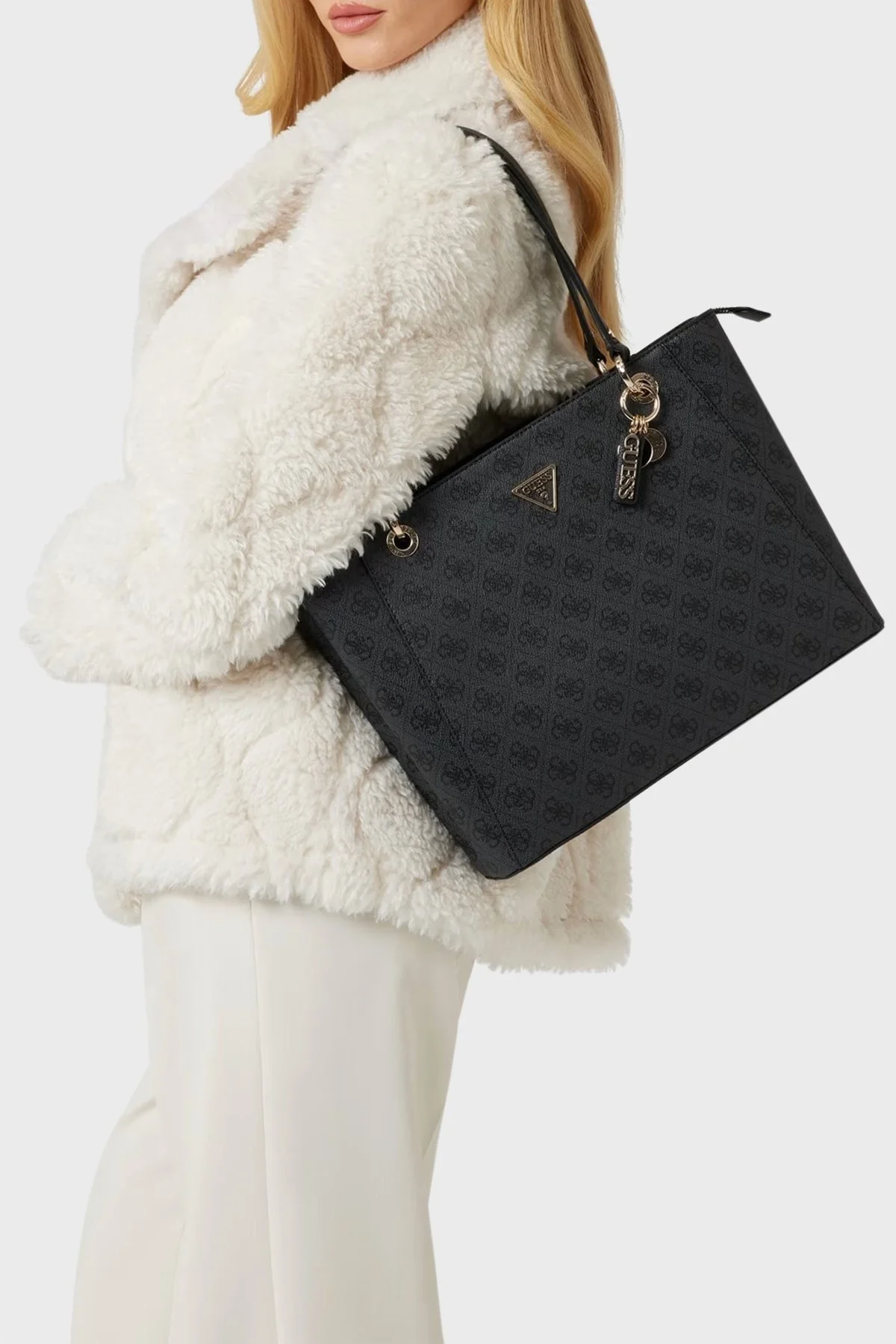 Guess Noelle 4G Logolu Fermuarlı Büyük HWBG7879250 Bayan Çanta HWBG78 79250 CLO ANTRASİT - 6