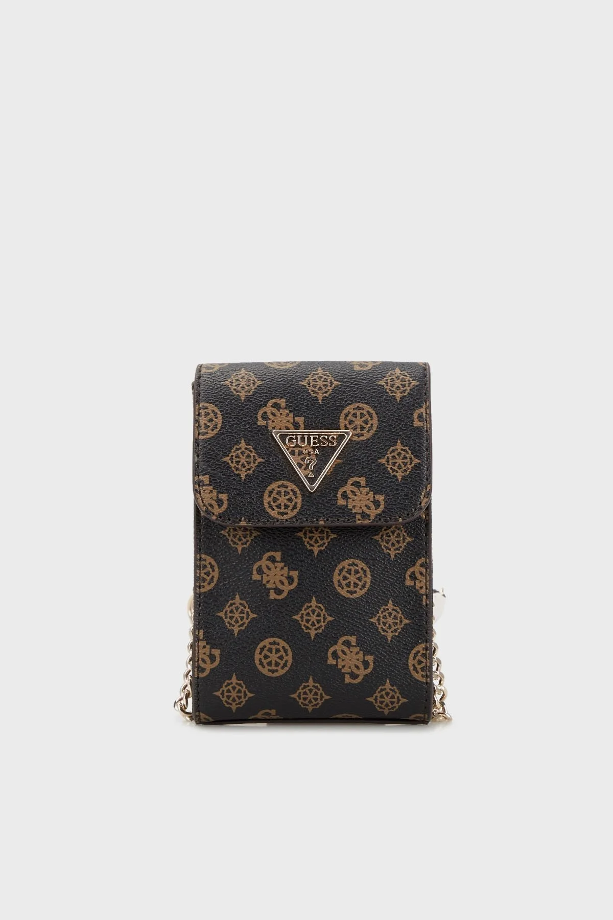 Guess Noelle Logo Desenli Zincir Detaylı Bayan Telefon Çantası HWPT7879810 MLO SİYAH-KAHVE - 1