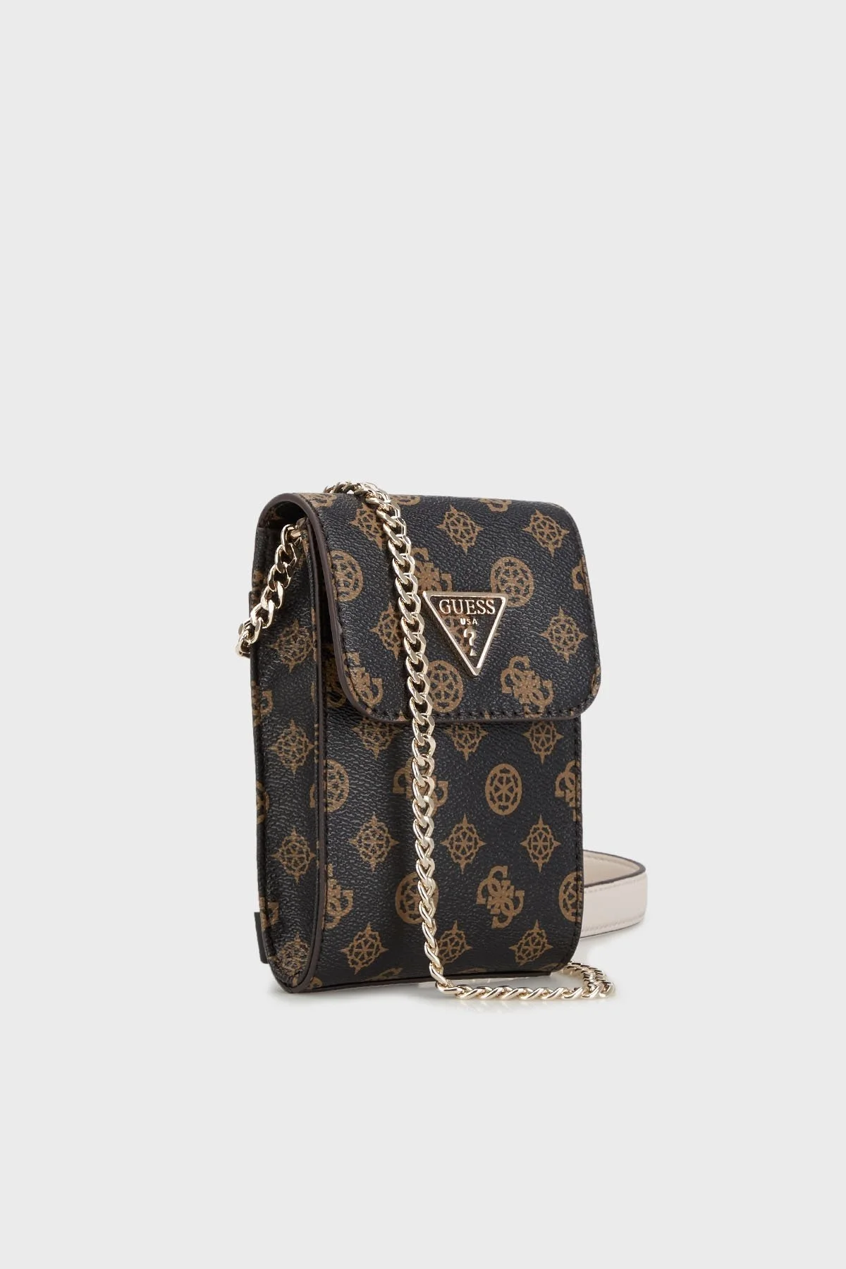 Guess Noelle Logo Desenli Zincir Detaylı Bayan Telefon Çantası HWPT7879810 MLO SİYAH-KAHVE - 2