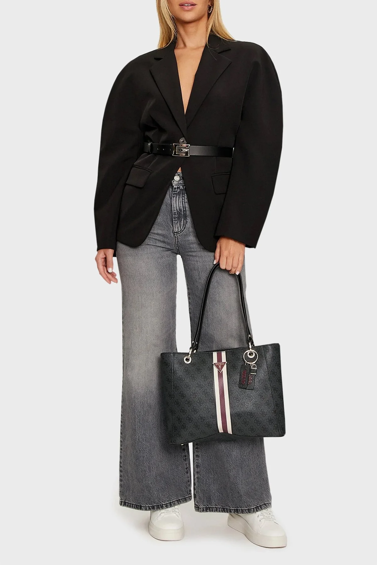 Guess Noelle Logolu Çift Tutma Saplı Büyük HWSS7879250 Bayan Çanta HWSS78 79250 CLO ANTRASİT - 2