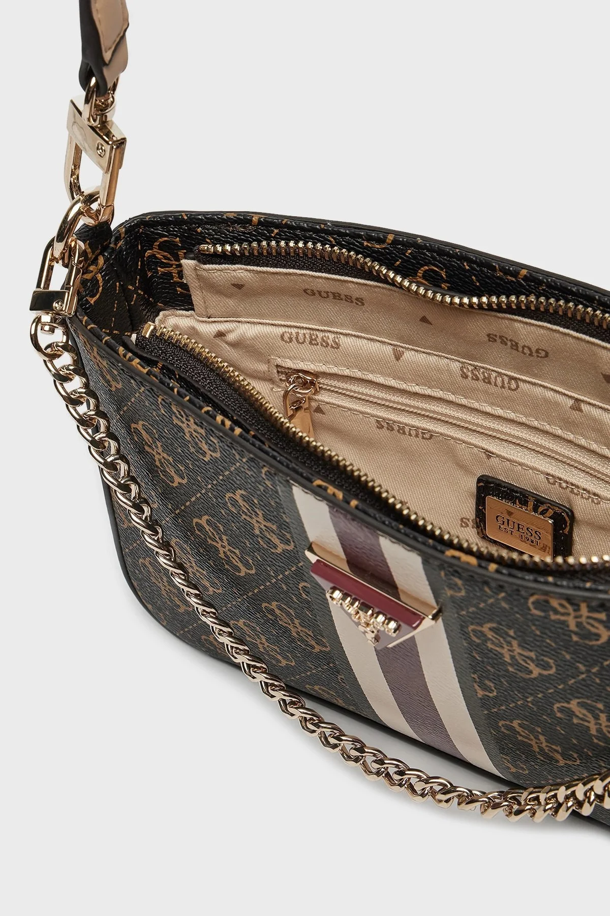 Guess Noelle Logolu Çıkarılabilir Askılı HWQS7879720 Bayan Çanta HWQS78 79720 BNL SİYAH-KAHVE - 5