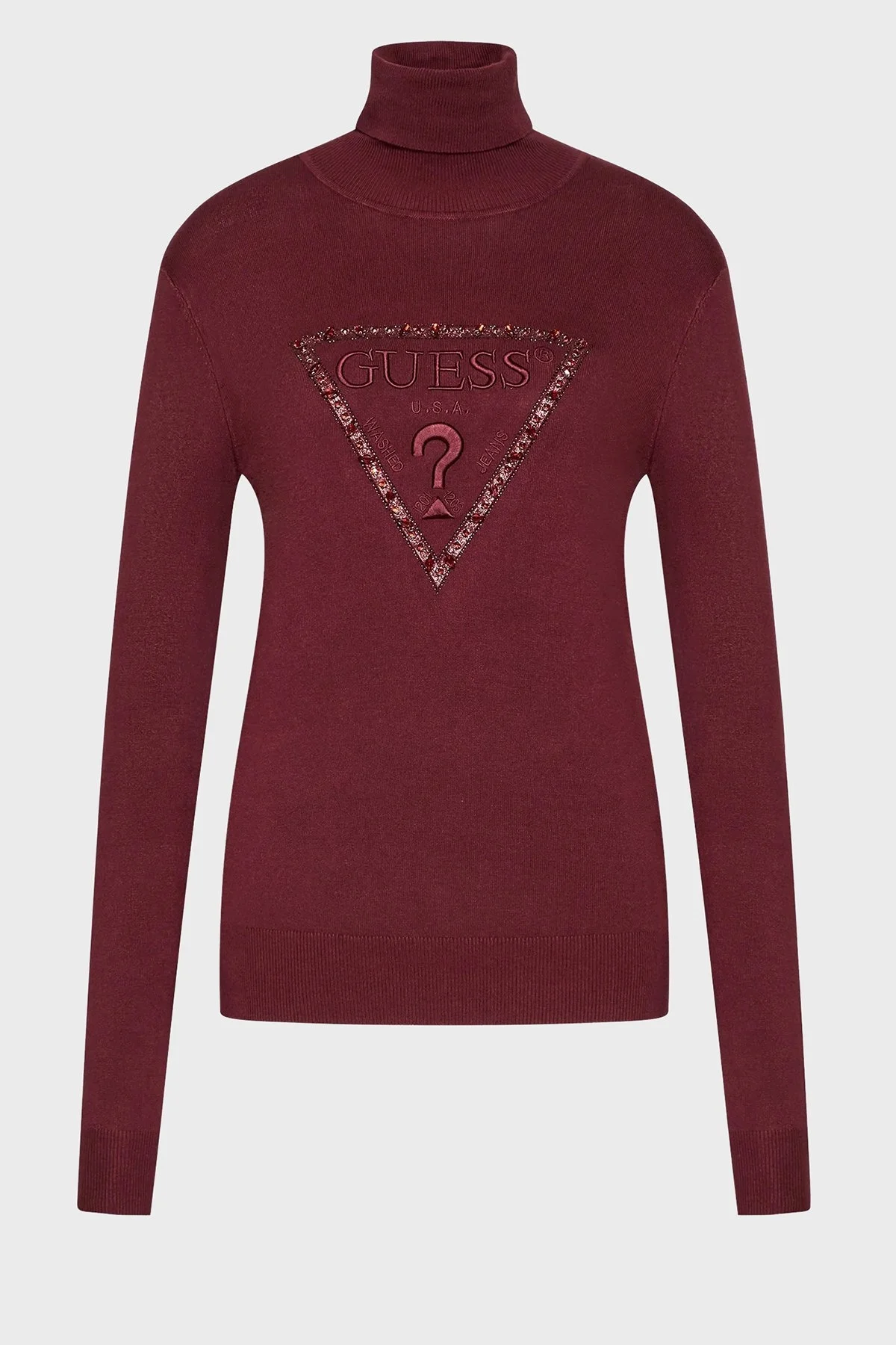 Guess Noemi Logolu Balıkçı Yaka Slim Fit Triko Bayan Kazak W2BR50Z2NQ2 A502 BORDO - 5