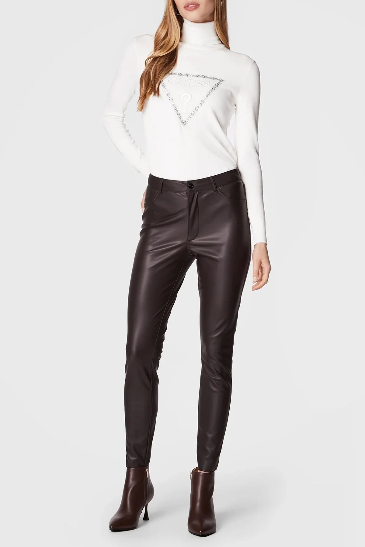 Guess Noemi Logolu Balıkçı Yaka Slim Fit Triko Bayan Kazak W2BR50Z2NQ2 G012 EKRU - 2