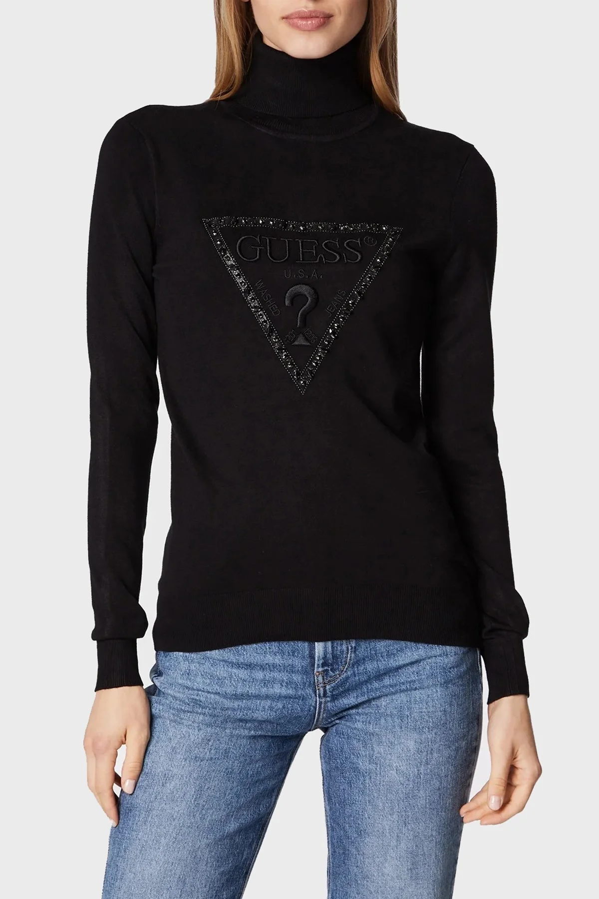 Guess Noemi Logolu Balıkçı Yaka Slim Fit Triko Bayan Kazak W2BR50Z2NQ2 JBLK SİYAH - 1