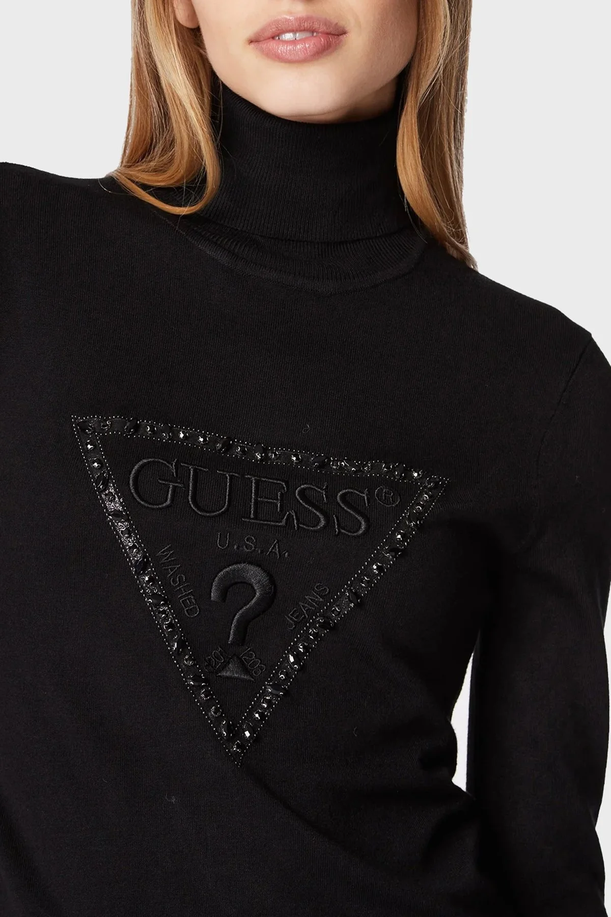 Guess Noemi Logolu Balıkçı Yaka Slim Fit Triko Bayan Kazak W2BR50Z2NQ2 JBLK SİYAH - 2