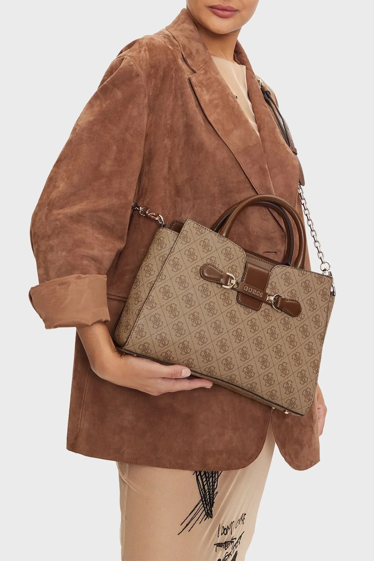 Guess Nolana 4G Logolu Çıkarılabilir Zincir Askılı HWSG9500060 Bayan Çanta HWSG95 00060 LGW AÇIK KAHVE - 2