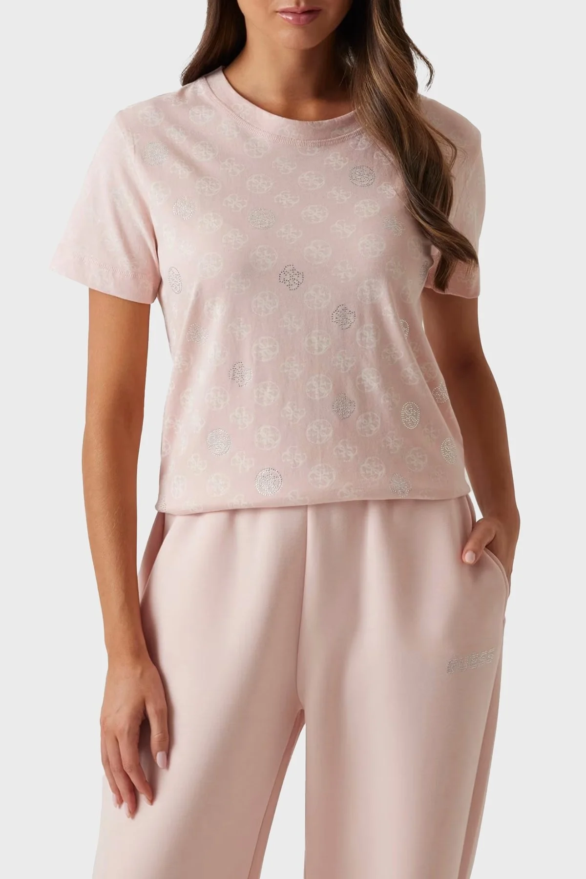 Guess Nomie % 100 Pamuk Regular Fit Tamamı 4G Logolu V4YI04I3Z14 Bayan T Shirt V4YI04 I3Z14 P6EE PEMBE - 6