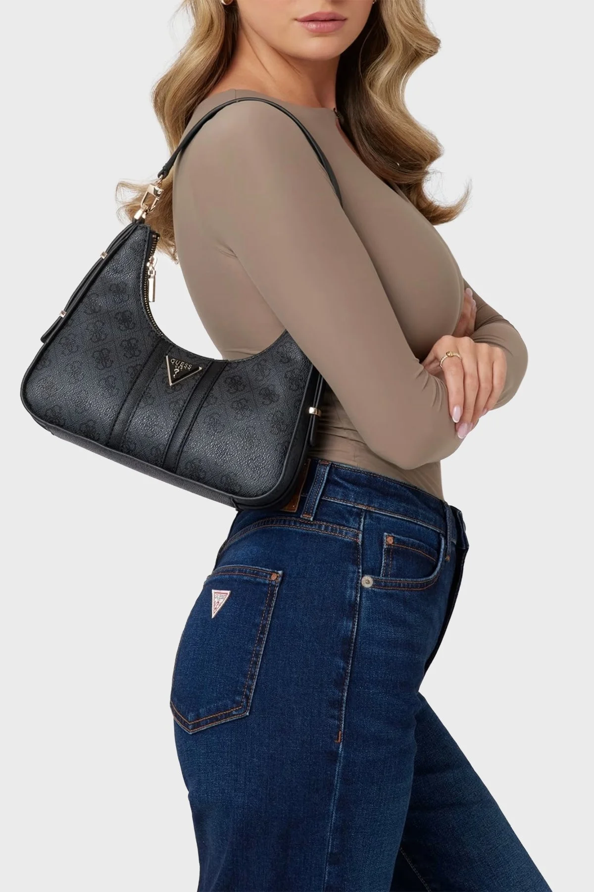 Guess Noreen 4G Logo Desenli Fermuarlı Çıkarılabilir Tutma Saplı HWSG9000180 Bayan Çanta HWSG90 00180 CLO ANTRASİT - 2