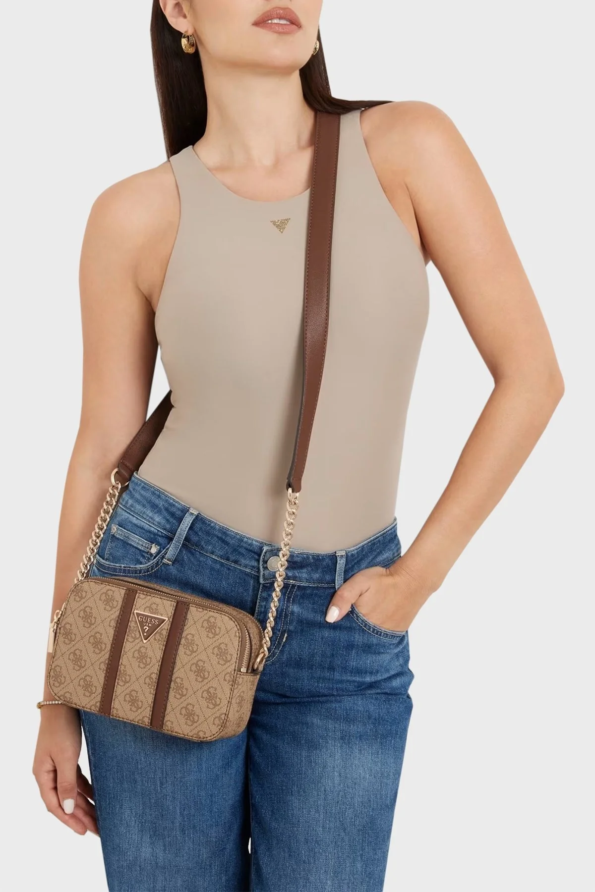 Guess Noreen Logolu Ayarlanabilir Askılı HWSG9000140 Bayan Çanta HWSG90 00140 LGW AÇIK KAHVE - 2