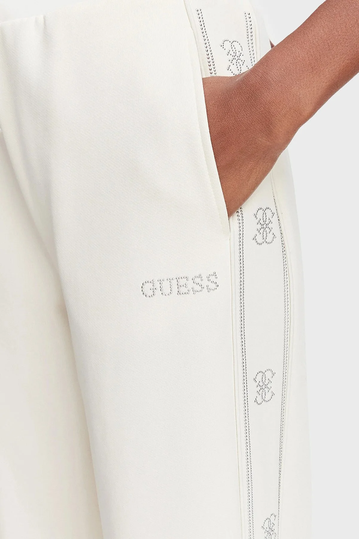 Guess Octavia Loose Fit Normal Bel Geniş Paça Taş Detaylı V5BB12KCX22 Kadın Pantolon V5BB12 KCX22 G027 Beyaz - 4