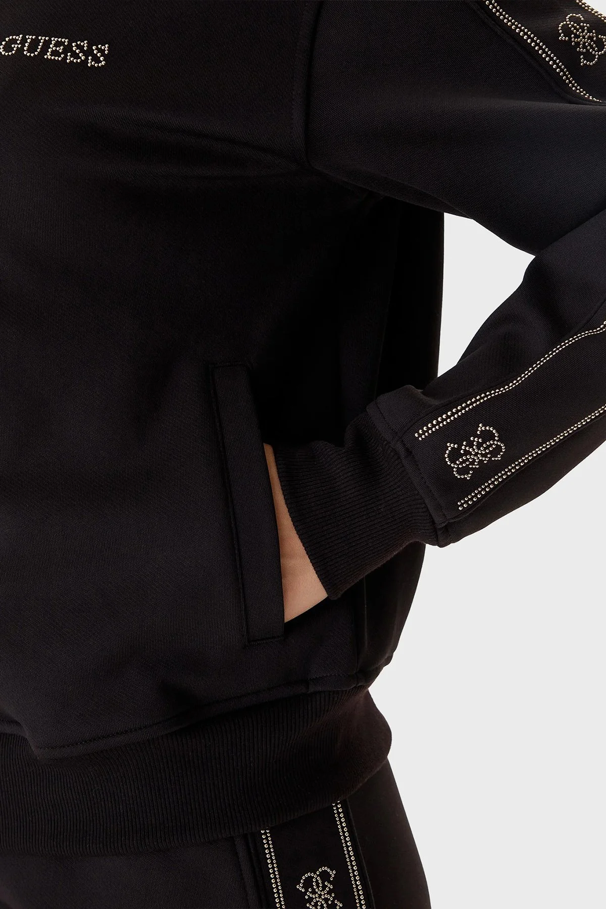 Guess Octavia Regular Fit Dik Yaka Fermuarlı Logolu V5BQ15KCX22 Bayan Sweat V5BQ15 KCX22 JBLK SİYAH - 5