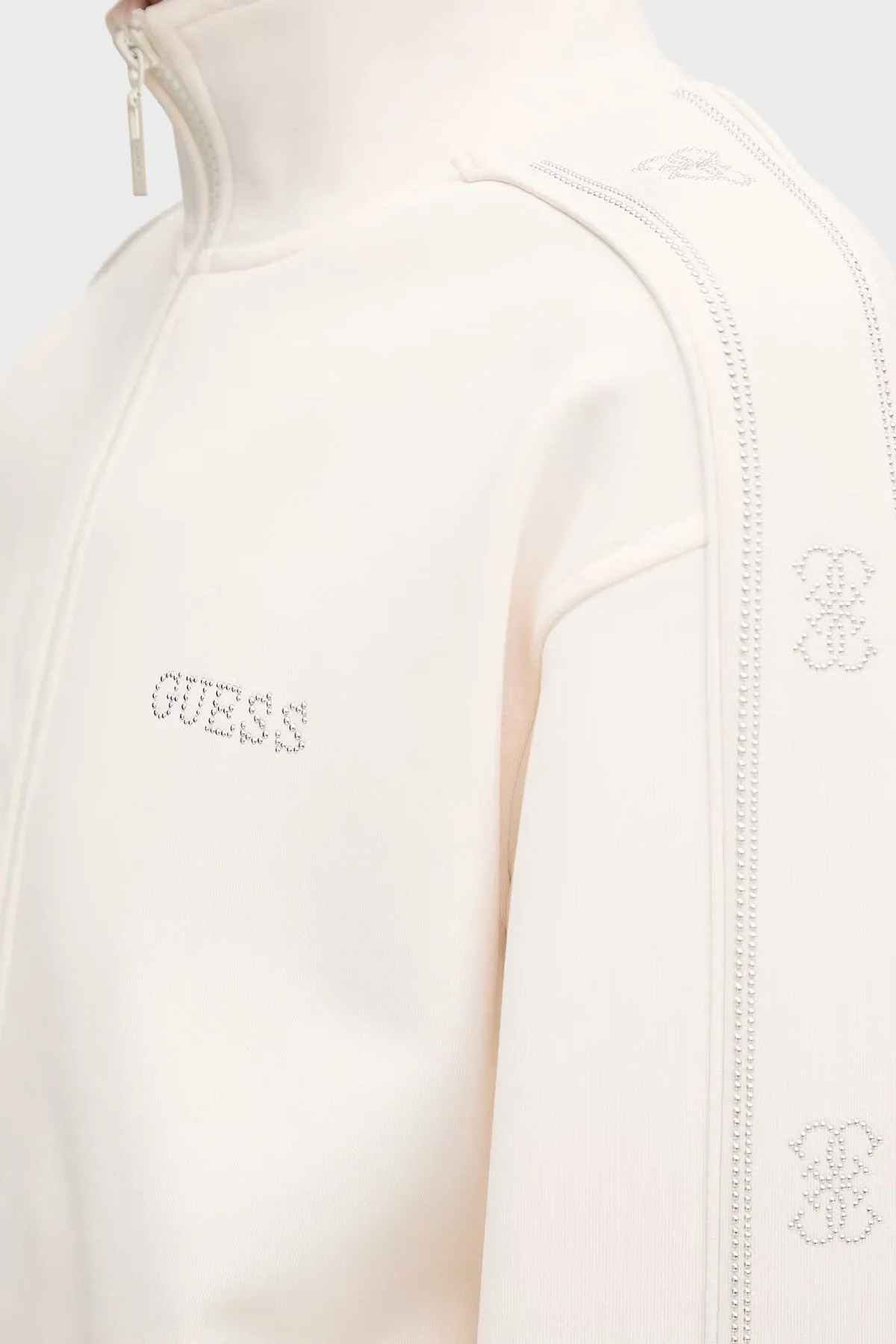 Guess Octavia Regular Fit Dik Yaka Fermuarlı Logolu V5BQ15KCX22 Kadın Sweat V5BQ15 KCX22 G027 Beyaz - 5