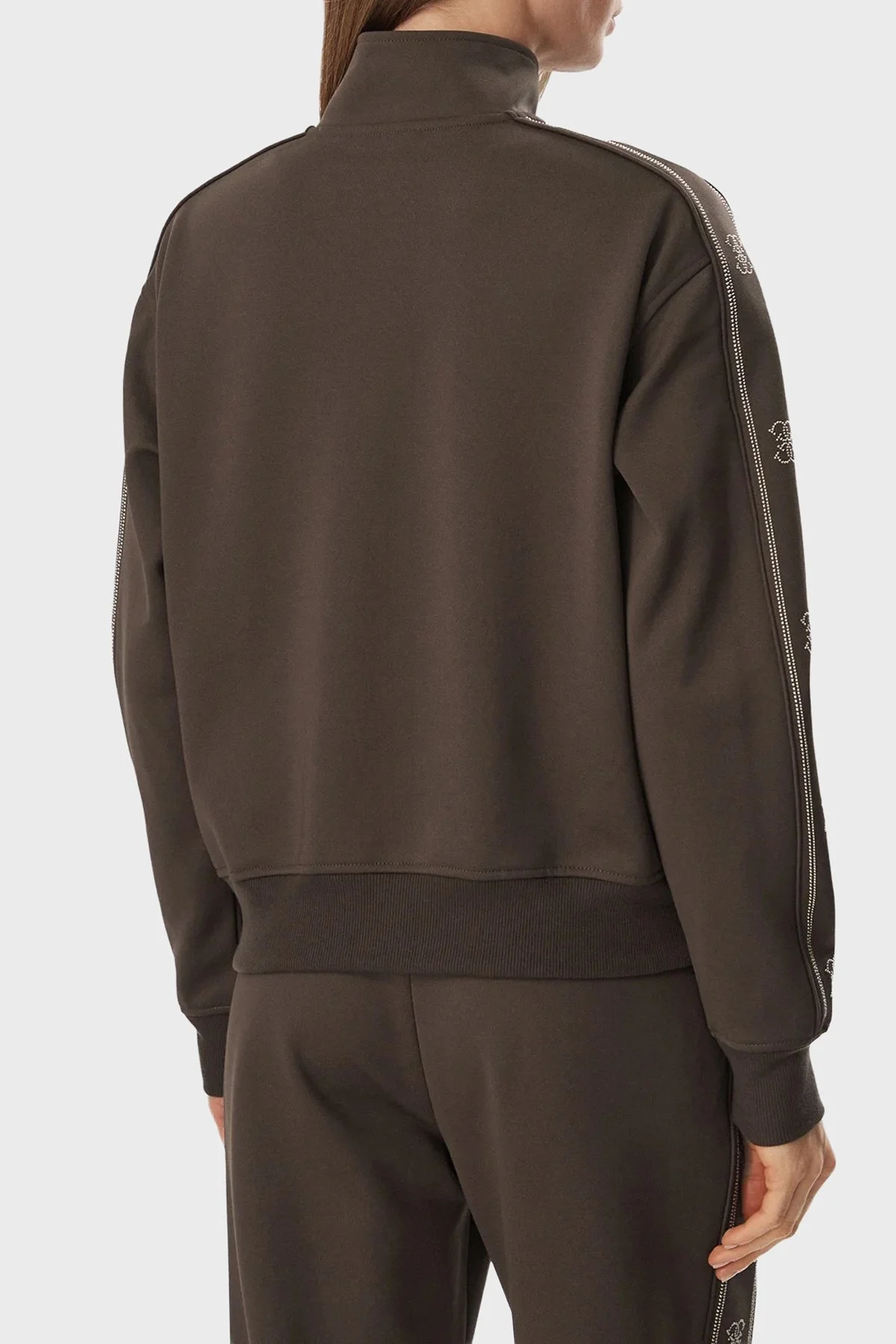 Guess Octavia Regular Fit Dik Yaka Fermuarlı Logolu V5BQ15KCX22 Kadın Sweat V5BQ15 KCX22 G1EA Kahve - 3