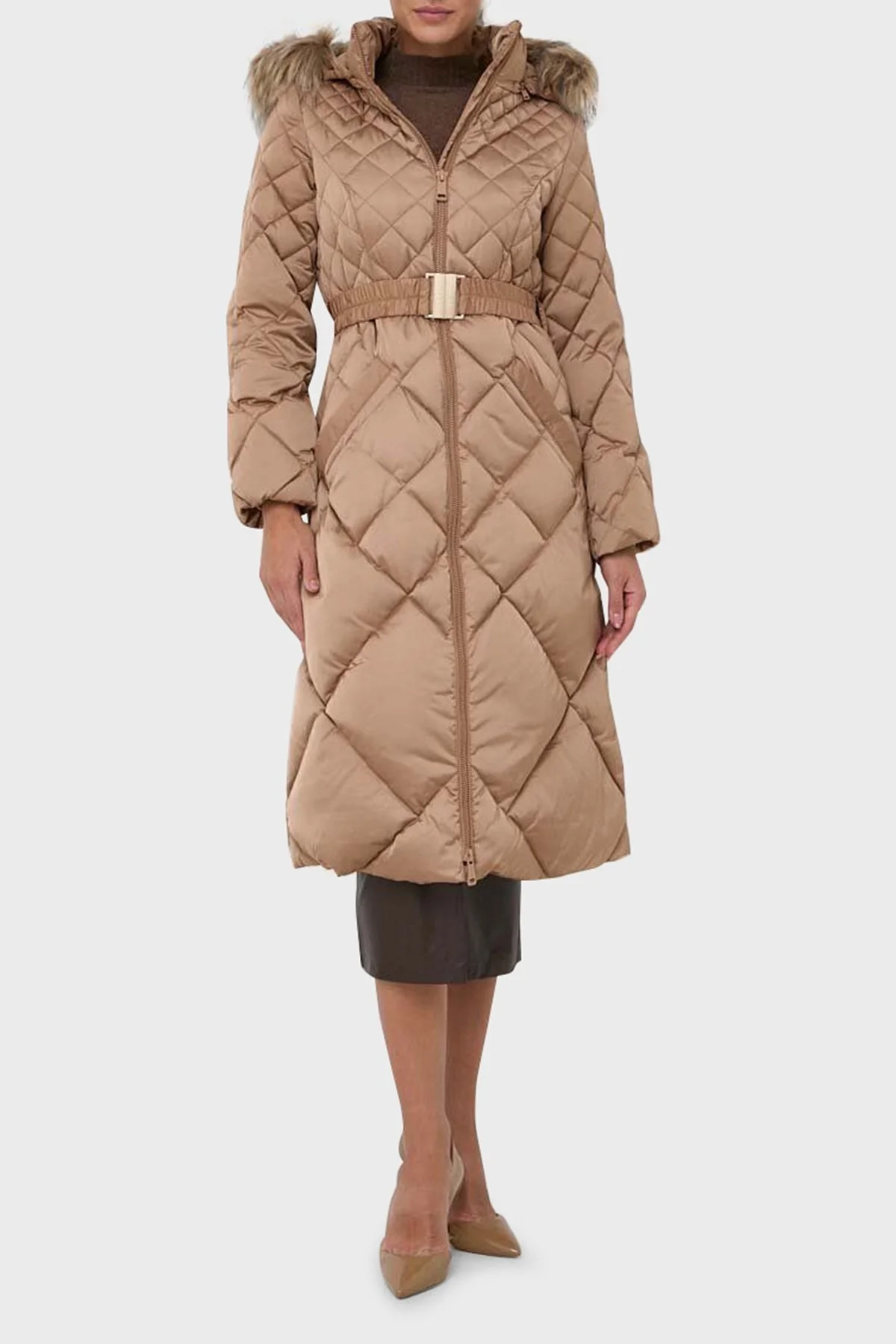 Guess Olga Suya Dayanıklı Kuş Tüyü Dolgulu Uzun Bayan Mont W3BL37WEX52 F1AZ CAMEL - 3